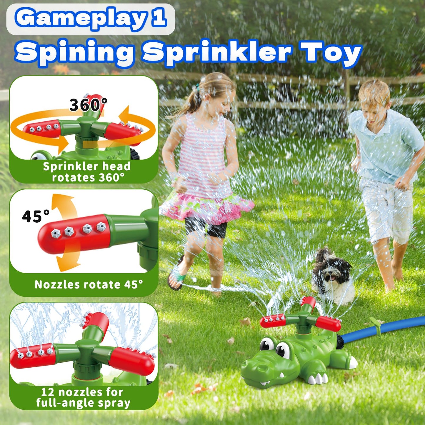 Intoypad 4-in-1 Kids Sprinkler Baseball & Water Ball Toy, Sprinkler with 3 Jets, 4 Baseballs & 6 Reusable Water Balls, Outdoor Summer Toys for Boys Girls Outside Yard Water Game Toys for Kids Ages 3-8