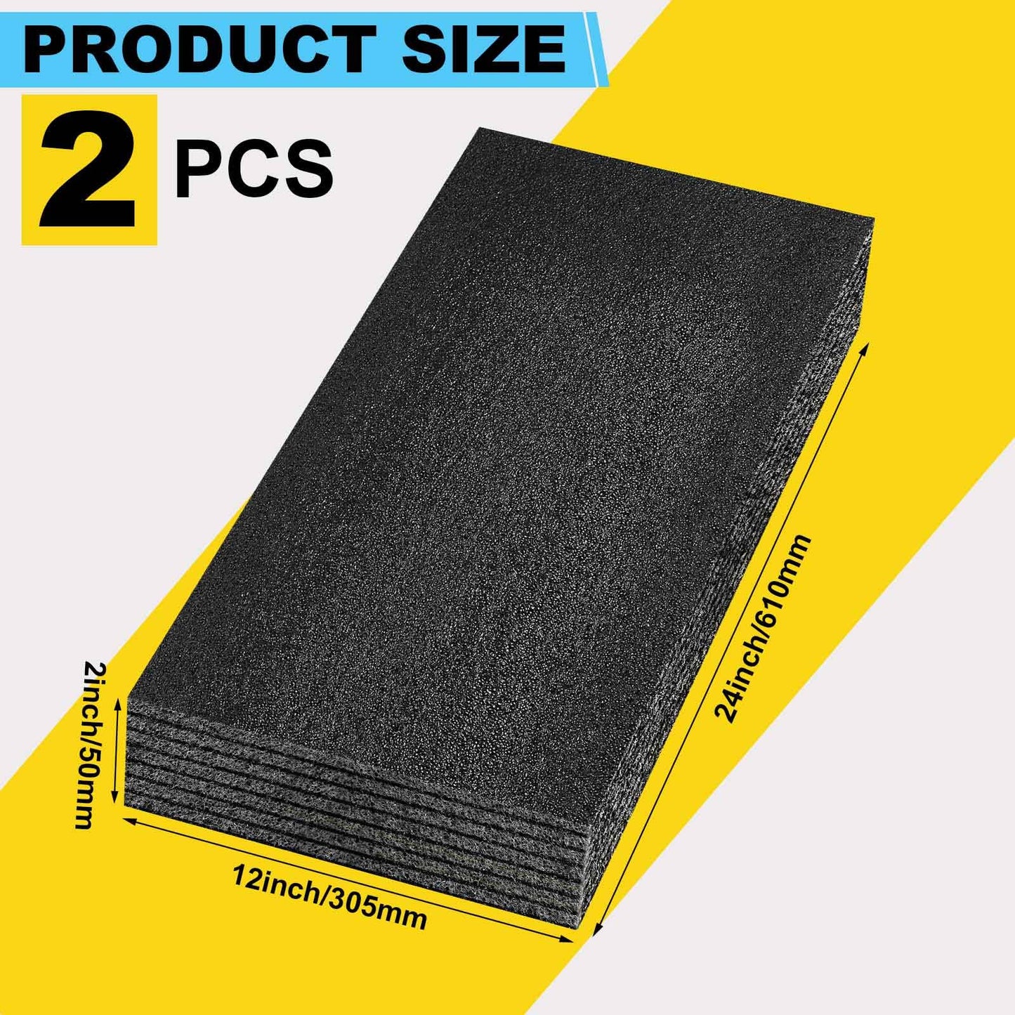 Hoolerry 2 Pcs Customizable Polyethylene Foam Packing Inserts for Cases Thick Polyethylene Cuttable Foam Sheet for Tool Box, Camera, Crafts, Storage and Crafts (24" X 12" X 2",Black)