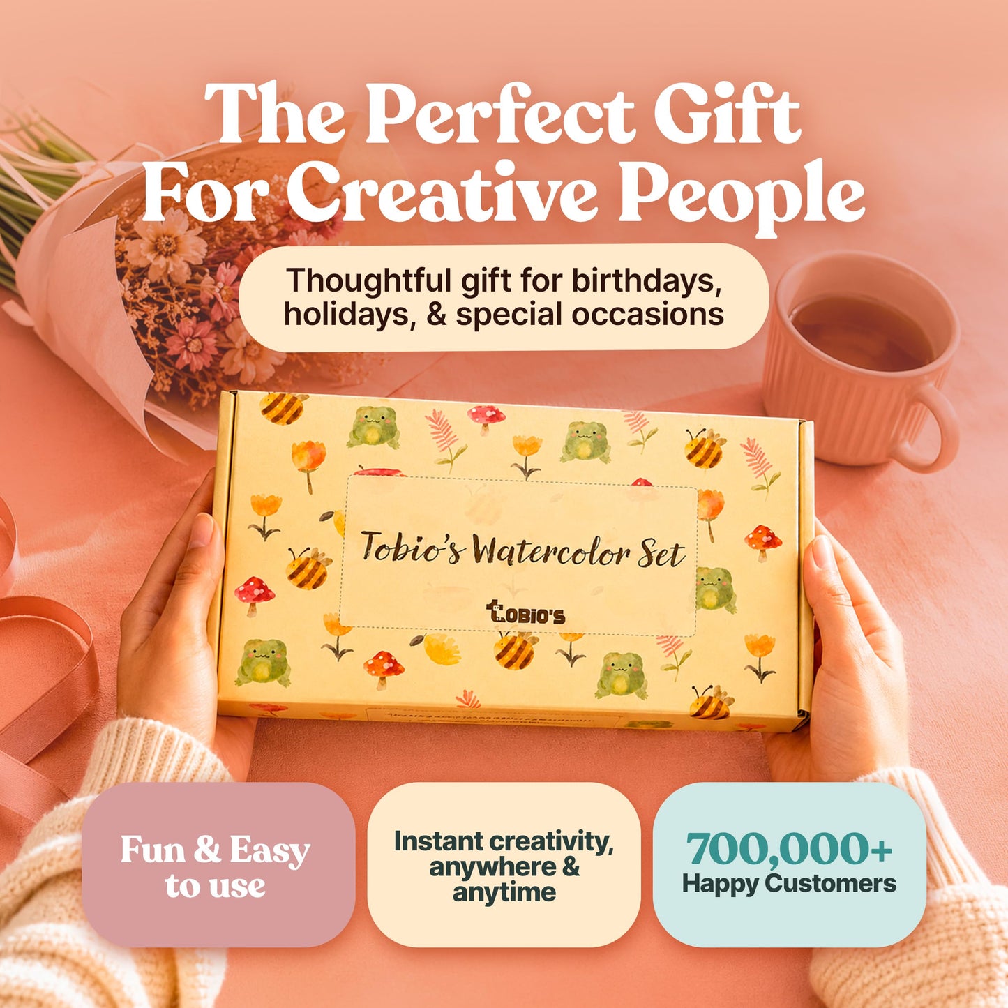 Tobios Mini Wooden Watercolor Paint Set – Compact Travel Art Kit with 12 Colors, Refillable Brush & Sketchbook – Unique Creative Gift for Birthdays, Holidays & Art Lovers