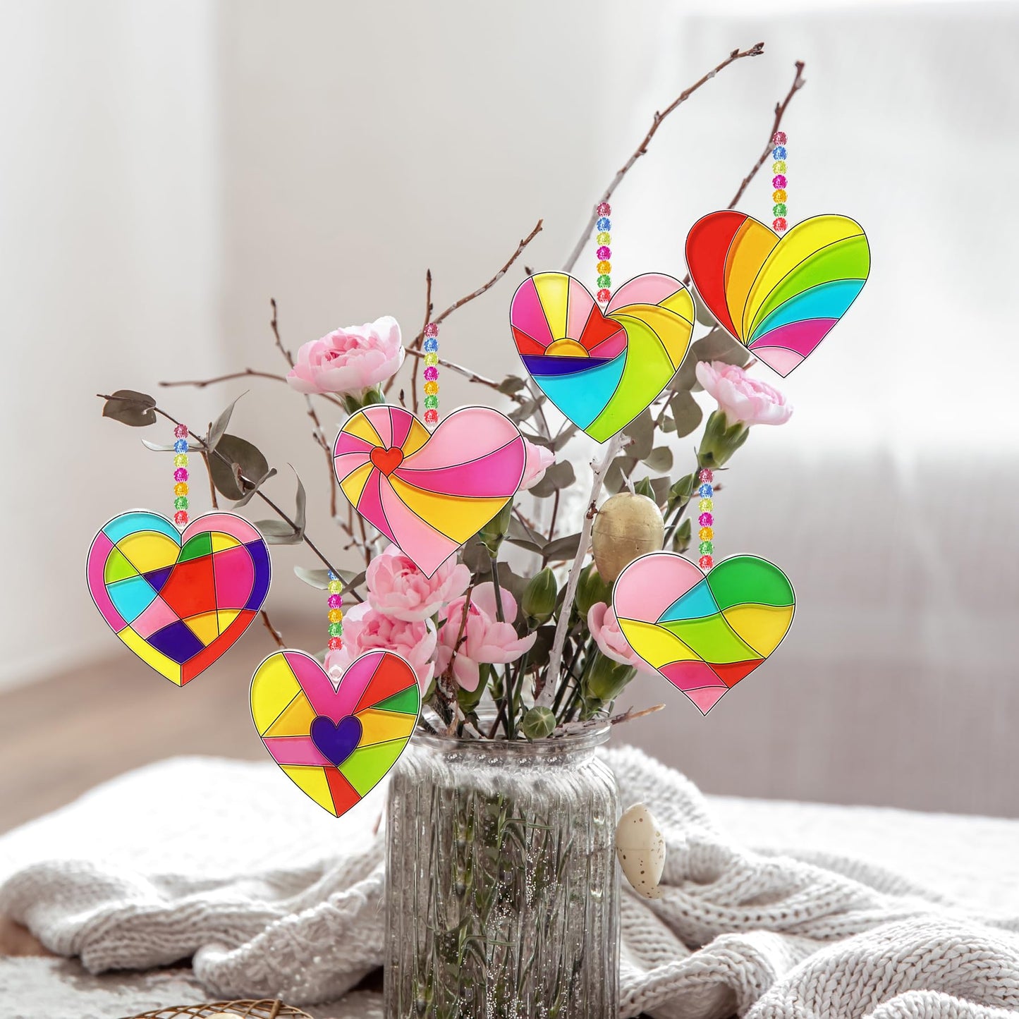 Ayhuhra 30 Sets Valentines Heart Suncatchers for Windows Glow in The Dark Valentines DIY Window Paint Art Suncatchers for Valentine's Day Gift Exchange Mother's Day Art Craft Party Supplies