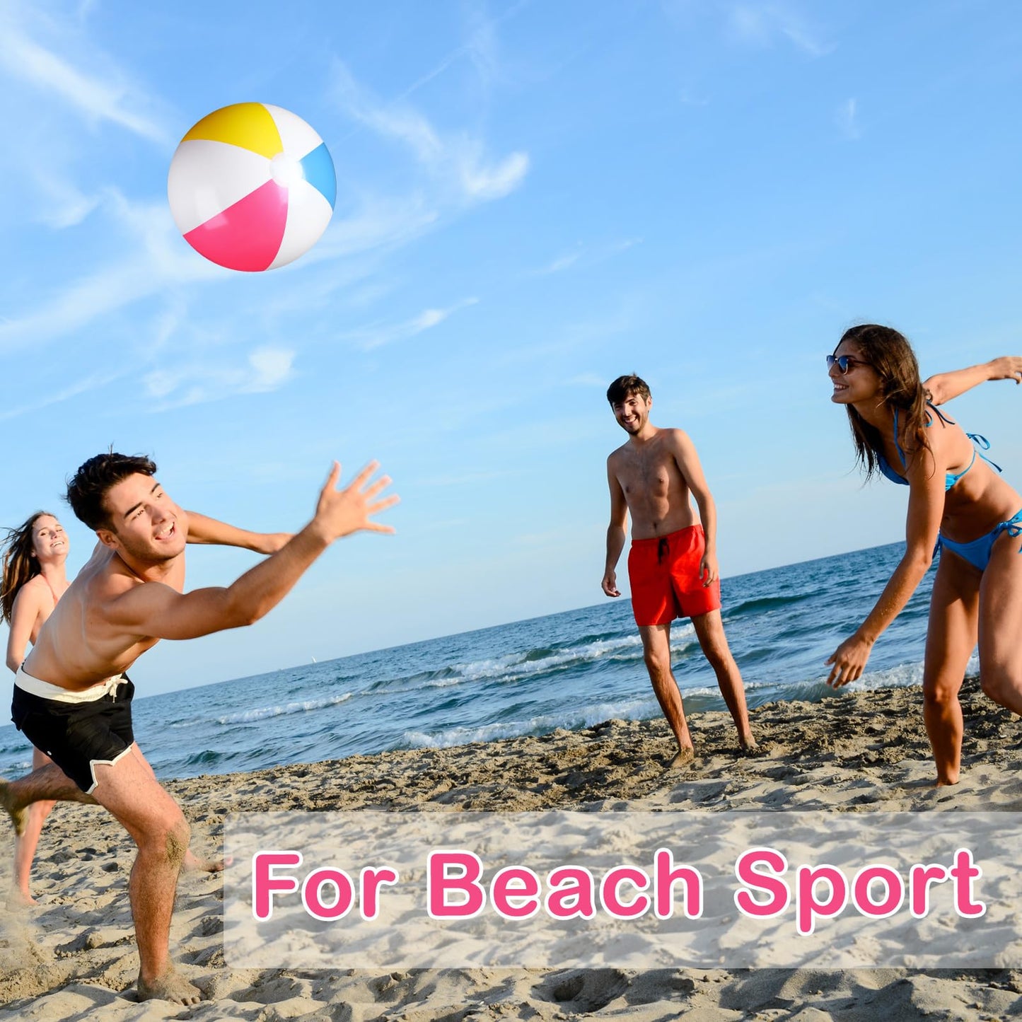 Honoson 30 Pack 20 Inch Beach Balls Inflatable Swimming Pool Game Toys Large Blow up Beach Balls Bulk for Summer Swimming Party Birthday Supplies(Rose Red, Yellow, Blue and White)