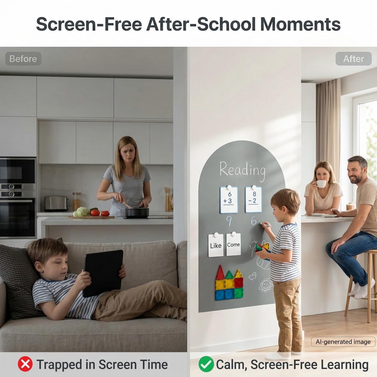 Qiytecno Magnetic Arch Wall Decal: Large 39.4"x23.6" Strong Adhesive Screen Free Chalkboard for Wall - Modern Playroom Decor & Homeschool Learning Station for Toddlers 1-4 & Kids 5-10 (Quiet Gray)