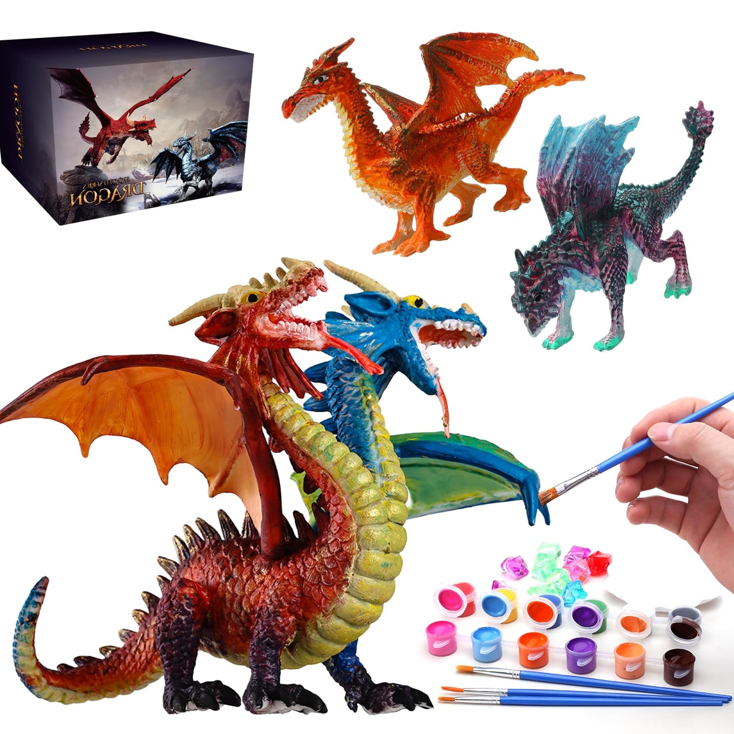Solday Dragon Toys Painting Kits for Kids Arts and Crafts Ages 3 6 5 7 9 12 Boys Girls to Paint Your Own Paintable Figurines Birthday Party Supplies - Twin Head Dragon