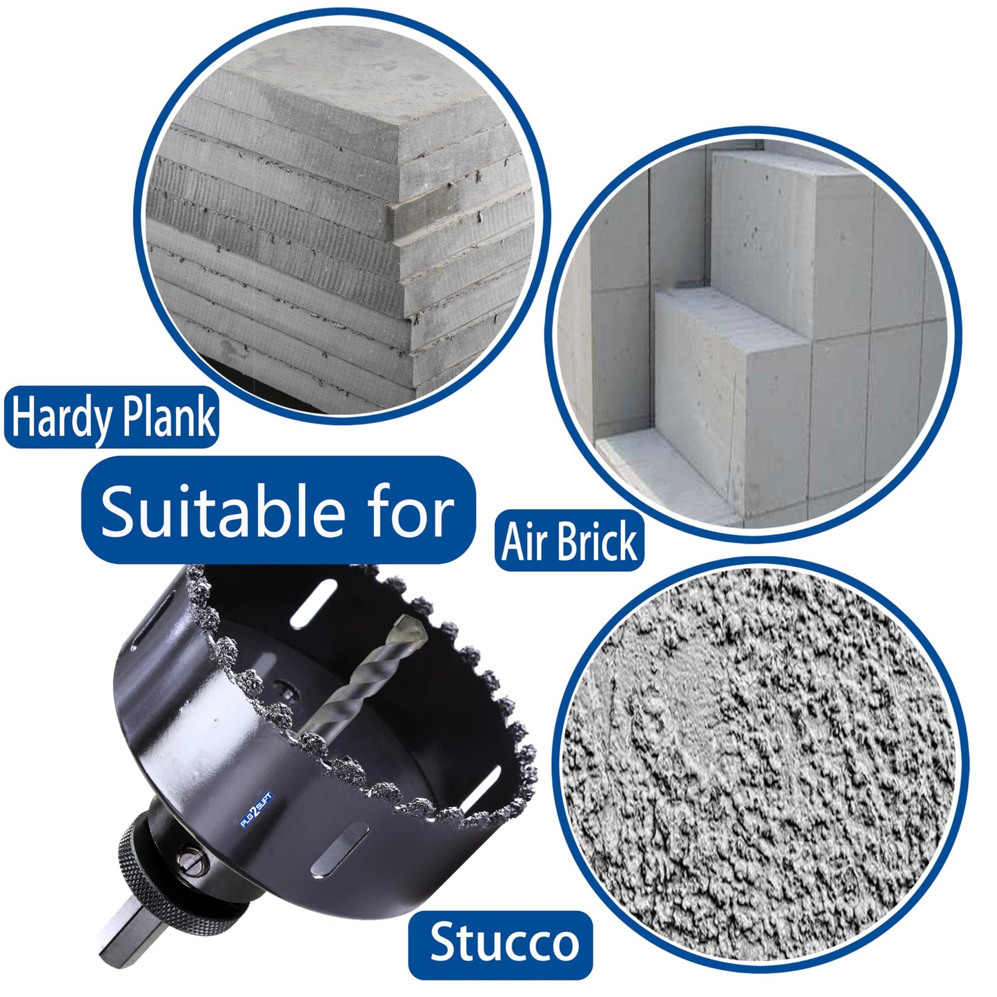 PLG2SUPT 6 inch Carbide Grit Hole Saw Cutter for Hardy Plank Air Brick Stucco Drywall Fiber Cement siding Backer Board Plasterboard