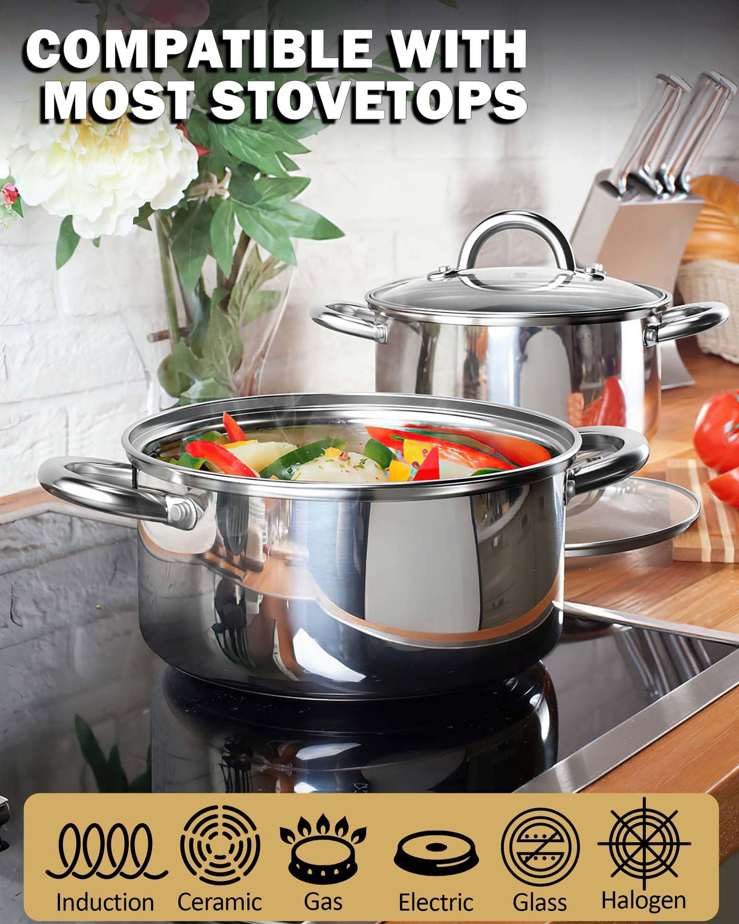 Cook N Home Basics 3 Quart Stainless Steel Stock Pot with Lid, Cooking Pot for Pasta, Soup, Sturdy Handle, Stockpot with Even Heating, Oven & Dishwasher Safe, Cookware for Canning, Boiling, Simmer