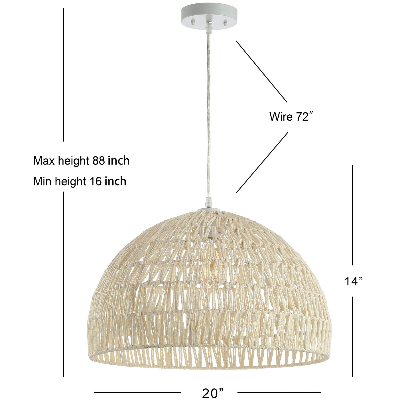 JONATHAN Y JYL6504A 20" Woven Dome Pendant Light, Bohemian Farmhouse Hanging Light Fixture with Adjustable Height for Kitchen Island, Dining Room, Living Room, Coastal Rope Ceiling Lamp, Cream