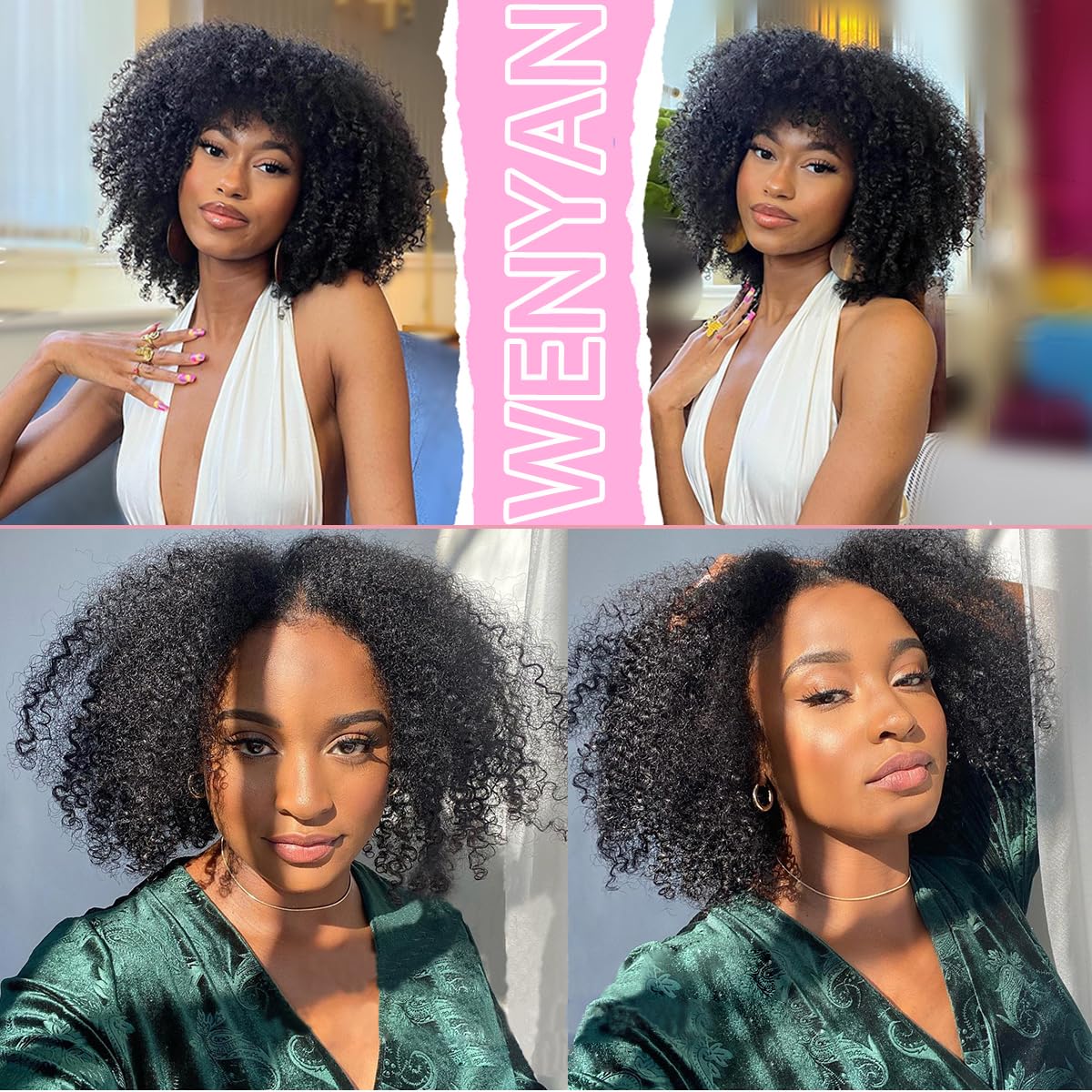 Mongolian Afro Kinky Curly Bundles Human Hair 16 18 20 Inch 4B 4C Afro Kinky Bulk Human Hair Bundles Unprocessed Virgin Hair Curly Weave Hair Bundles for Women Natural Black
