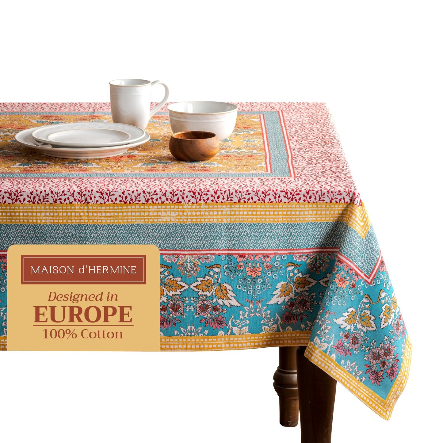 Maison d' Hermine Table Cloth Rectangle Table 100% Cotton 70 x 140 Inches Tablecloth Reusable Decorative Everyday Use for Dining Room, Farmhouse, Home Party, Festive & Wedding Spring Summer - Marquise