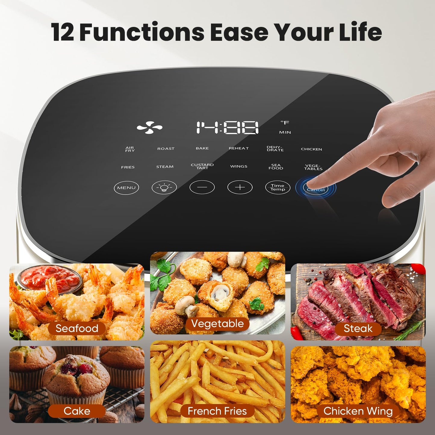 KMFurnila Air Fryer, 6QT Square Airfryer with Visual Window, 400°F Fast Heating Air Fryers Oven with Timer, Auto-Off, Non Toxic & Non Stick, Multiple 12 Modes for Roast, Bake, Dehydrate, Fry, Reheat