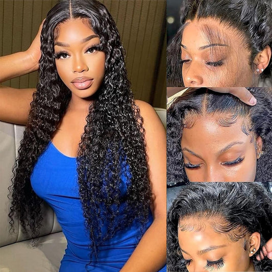 13x4 Water Wave Lace Front Wigs Human Hair Pre Plucked Glueless Wigs for Black Women 180 Density Curly Human Hair Wig Wet and Wavy Lace Frontal Wigs Human Hair With Baby Hair Wig (Natural, 30inch)