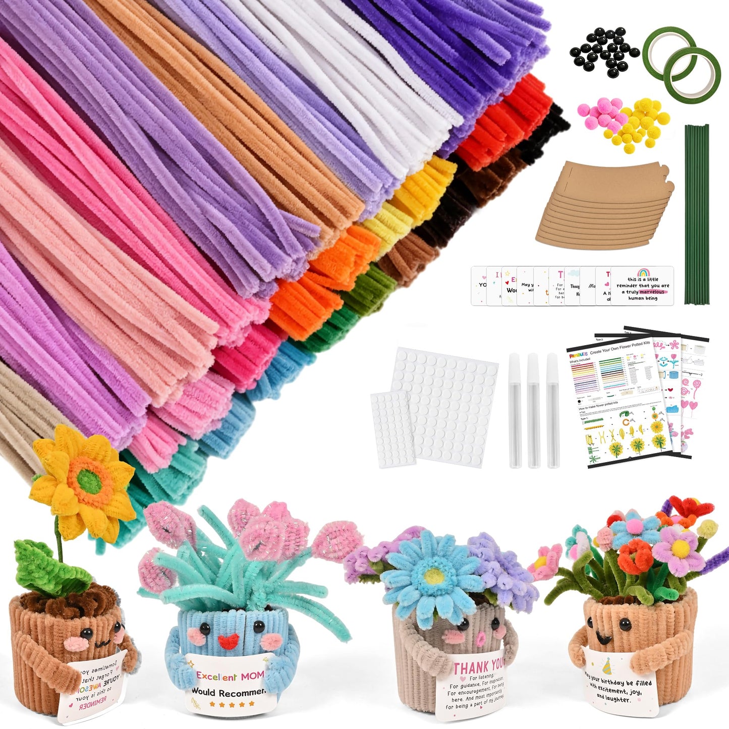 POMBUDS 1300 pcs Pipe Cleaners Crafts kit, 13 Colors, Potted Plants