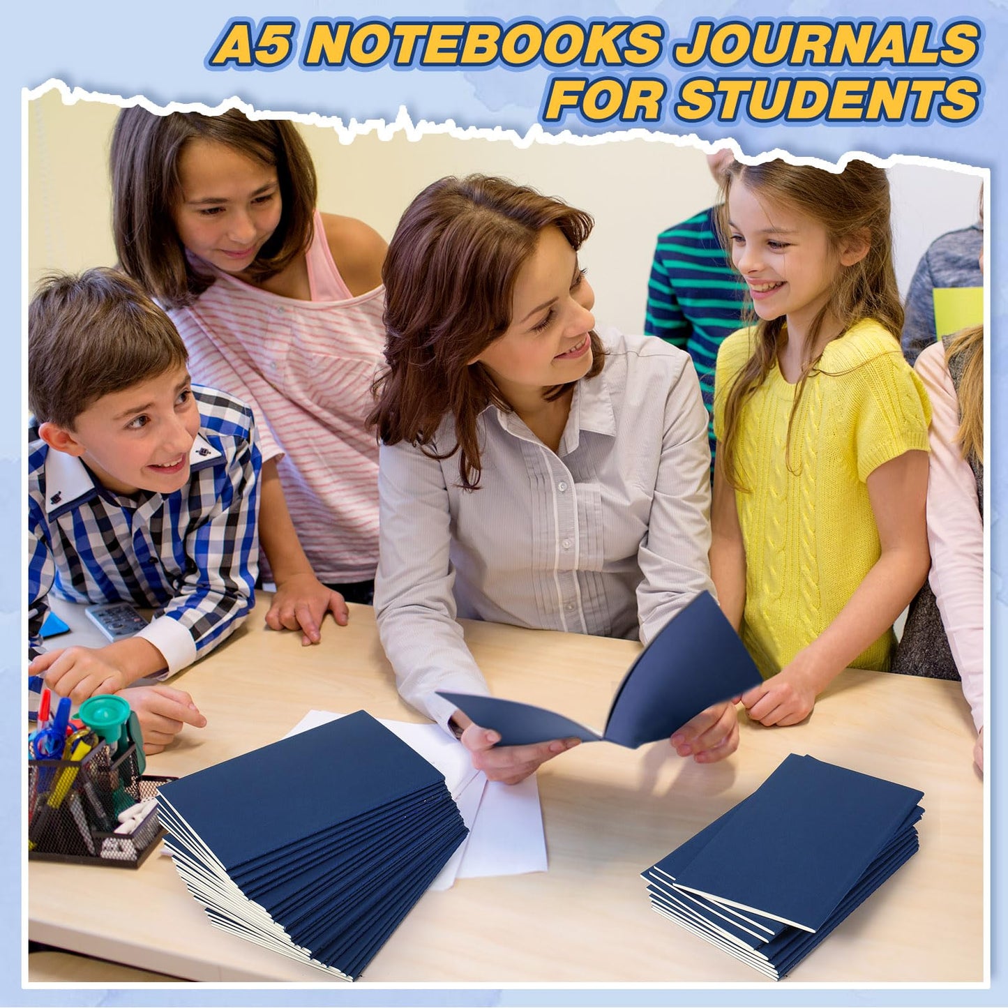 Sepamoon 150 Pack Kraft Notebook Journals 5.82 Inch x 4.13 Inch A6 Softcover Notebooks Bulk for Kids Student Writing Sketch Travel Journal Office Notepad with 48 Page 24 Sheet(Blue,Lined)