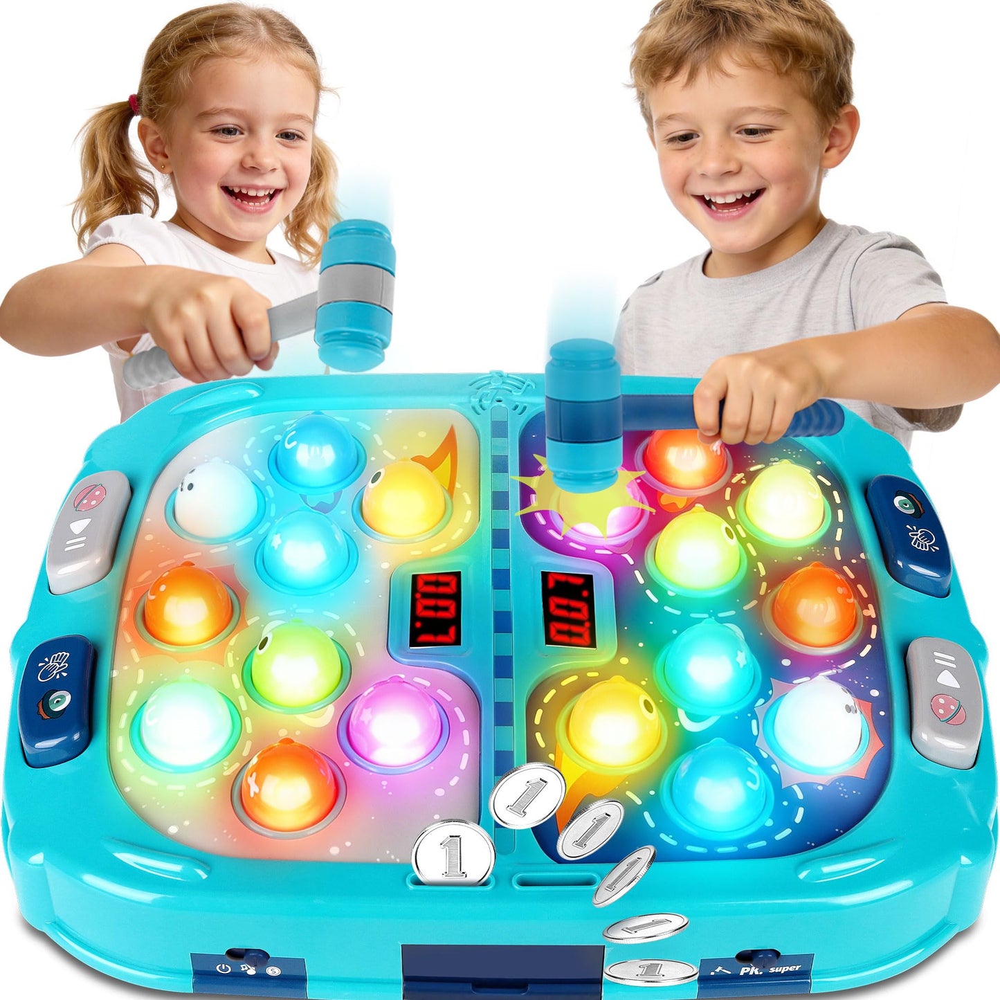 Pafolo Whack Mole Game for Toddlers, Large Batting Toy 11 x 15 Inch with Sound and Light, Interactive Batting Toy for Kids, 9 Speeds for Beginners, Blue