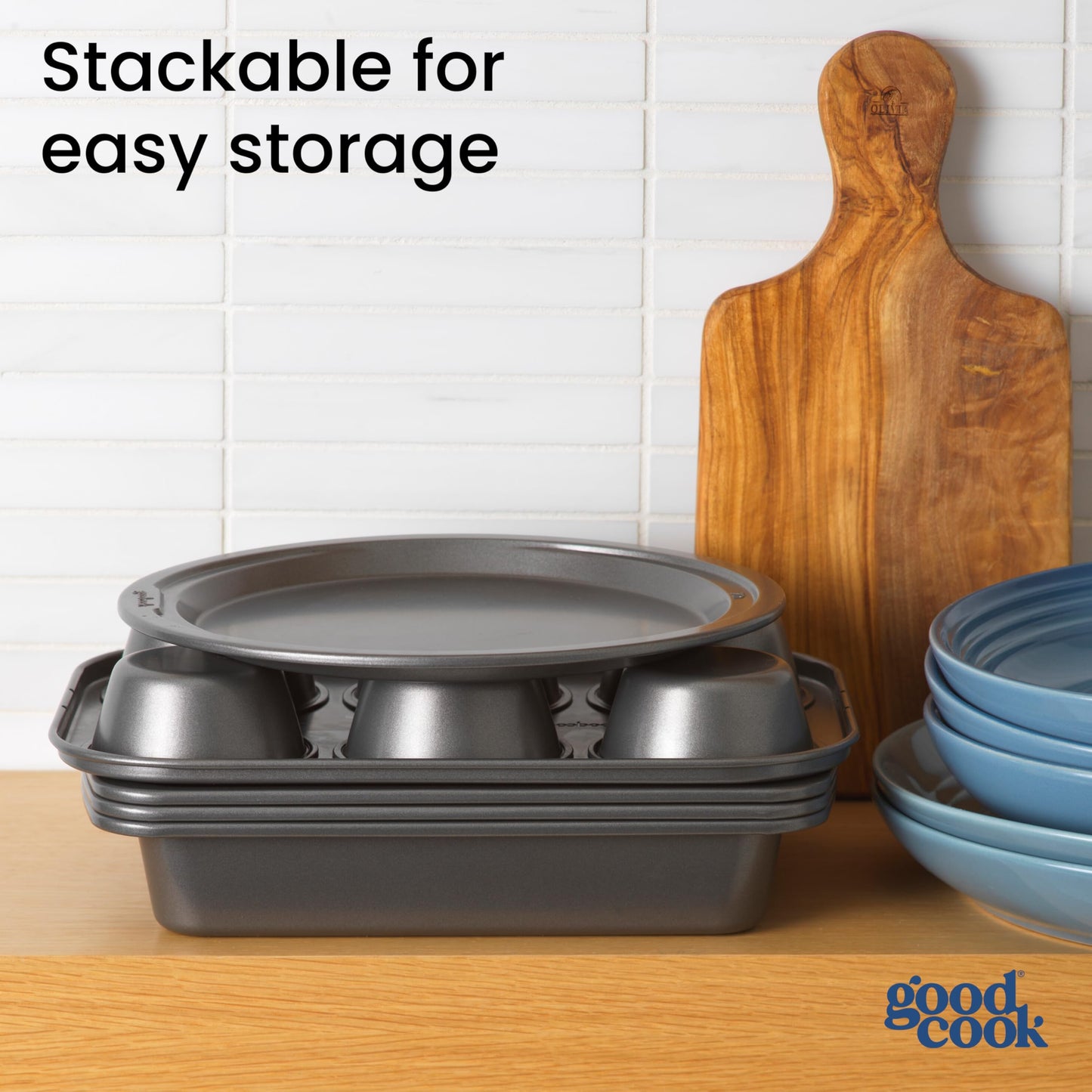 GoodCook Everyday Nonstick Toaster Oven 6-Piece Steel Bakeware Set, Gray