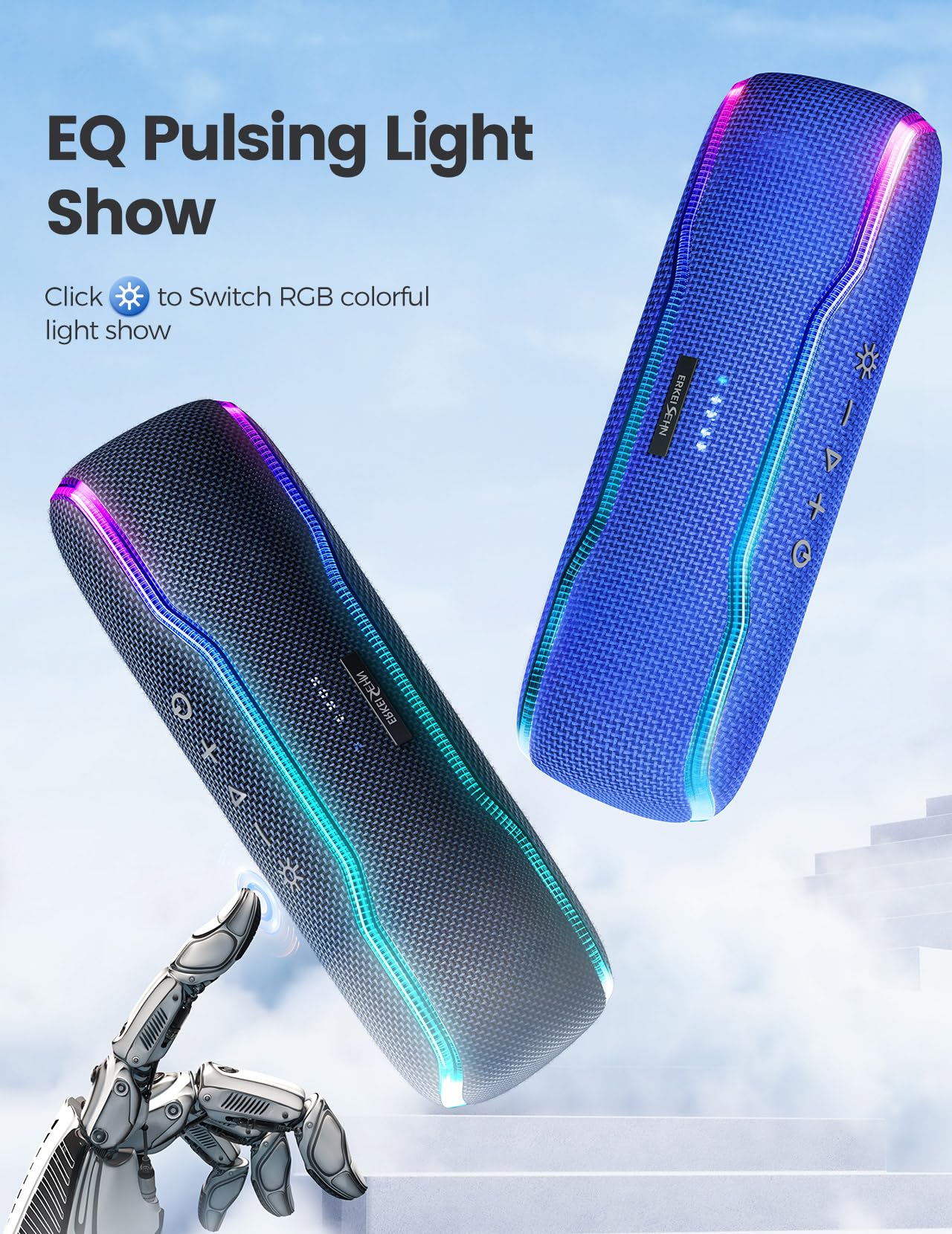 ERKEISEHN Bluetooth Speaker, IPX7 Waterproof Wireless Speaker with Colorful Flashing Light, 25W Super Bass with 24H Playtime, 100ft Bluetooth Range, TWS Pairing for Outdoor, Home, Party, Beach, Travel