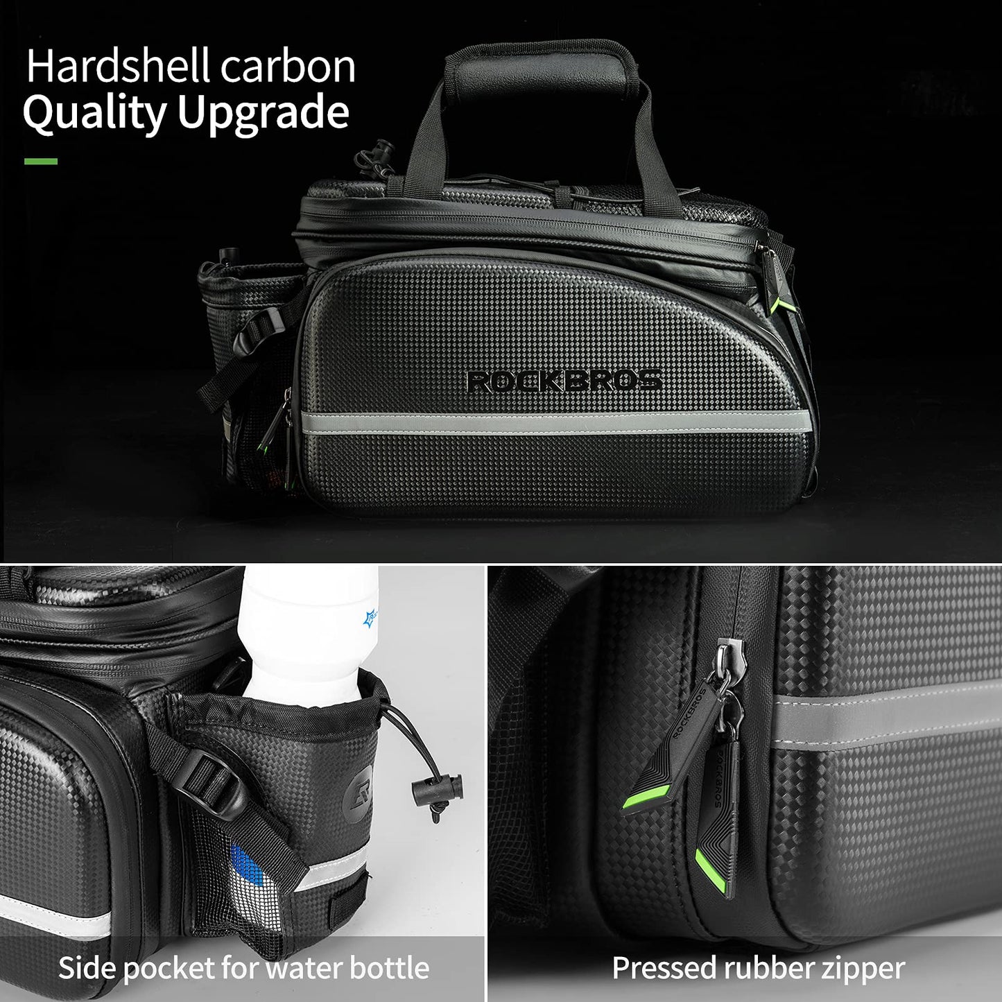 ROCKBROS Bike Rack Bag Trunk Waterproof Carbon Leather Bicycle Rear Seat Cargo Pack Pannier Handbag