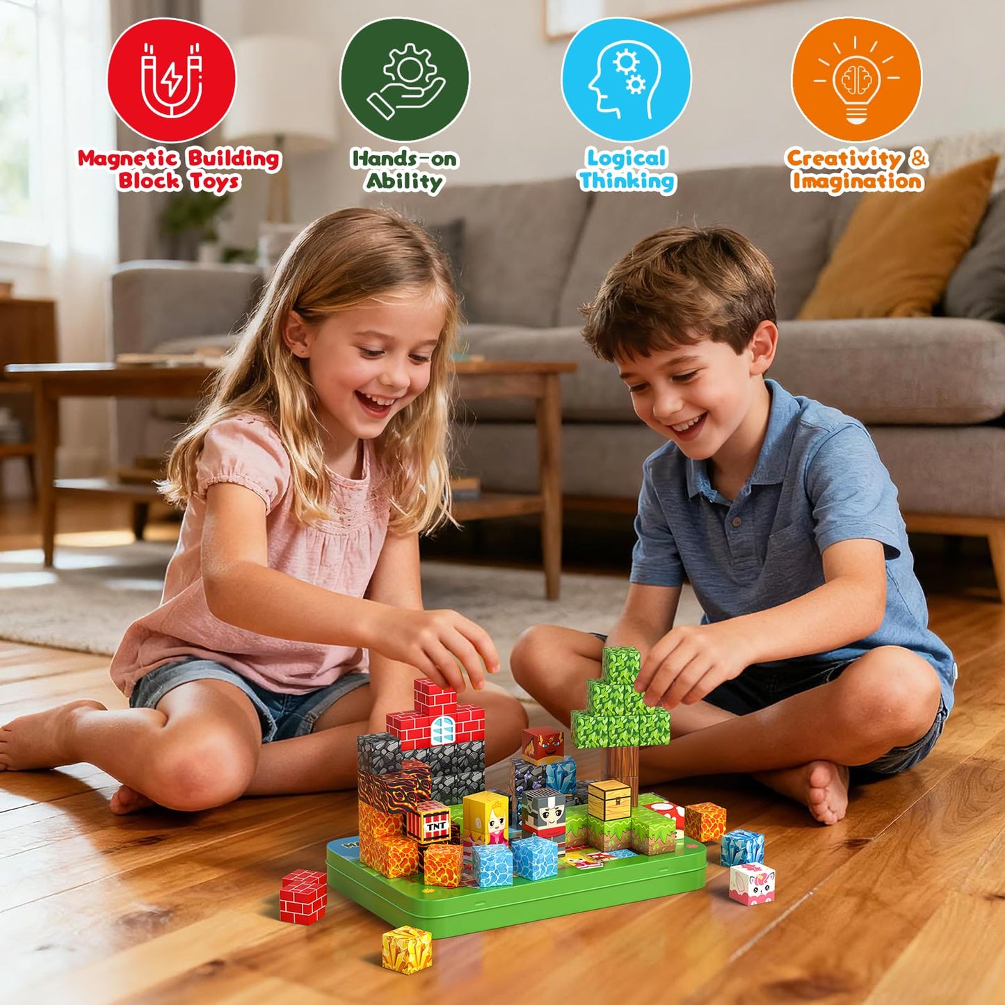 Axirata 60PCS Mini Magnetic Blocks Travel Toy for Kids, Mini Magnetic Tiles Building Cubes with Portable Iron Box, STEM Learning Sensory Toy for Toddler Boys Girls Age 3-5 4-8 8-12+