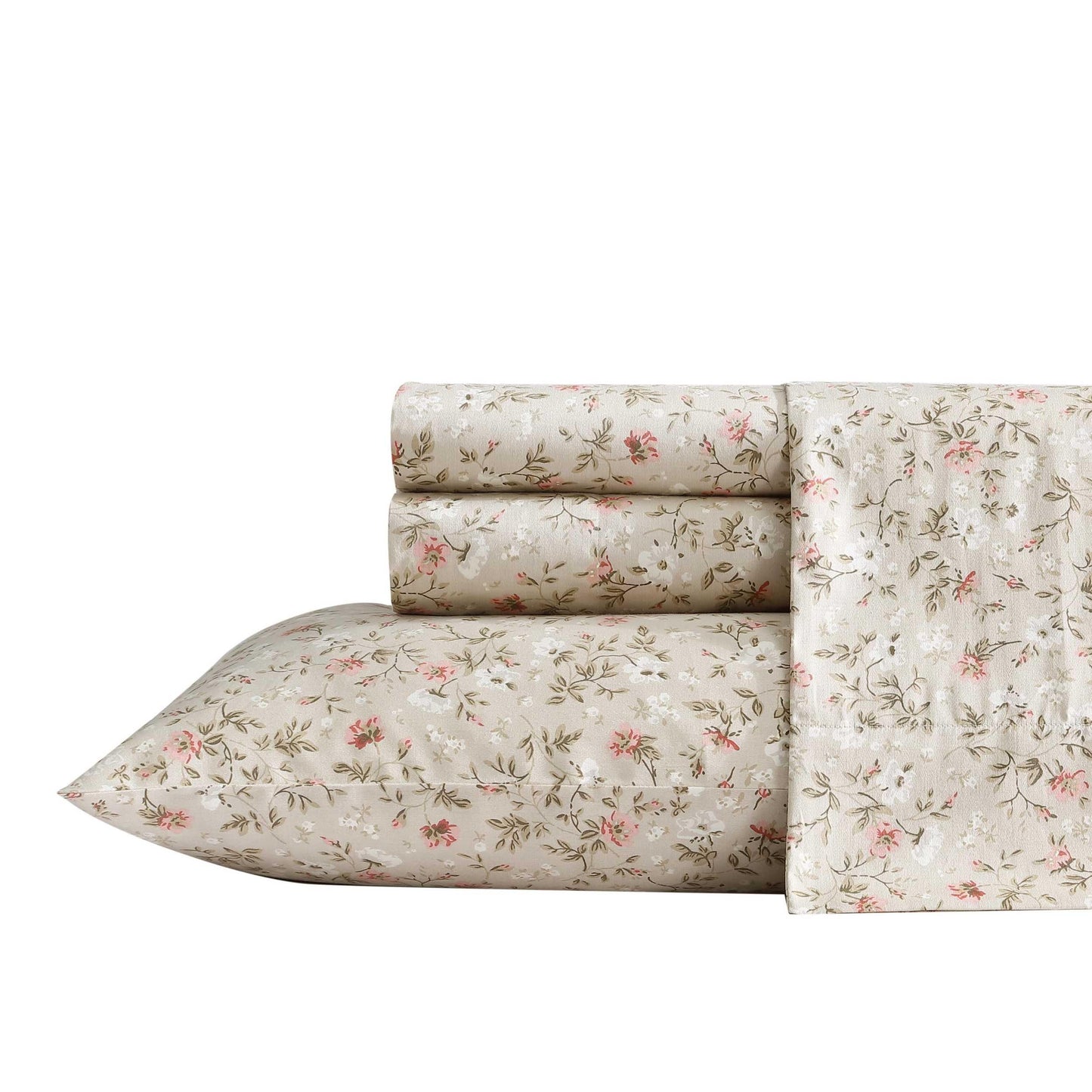 Laura Ashley – Queen Size Sheet Set, Soft & Silky Cotton Sateen Bedding with Fitted Sheet and Pillowcases, Floral Room Decor, Deep Pocket, College Dorm Room Essentials (Bonnie Beige)