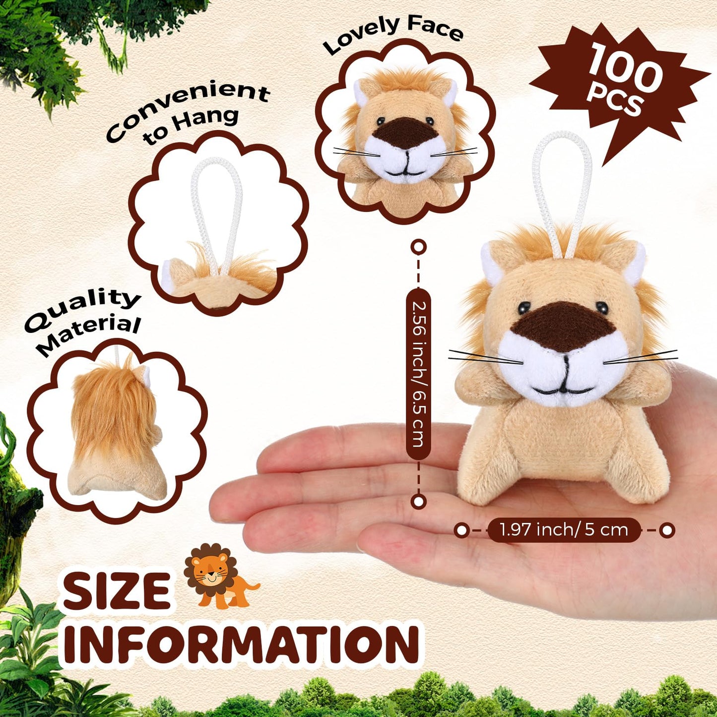 Shappy 100 Pcs Mini Animal Lion Plush Toys Small Stuffed Animals Bulk Mini Keychains Soft Cute Tiny Plushies for Birthday Gifts, Party Favors, Prizes, Carnival Prizes