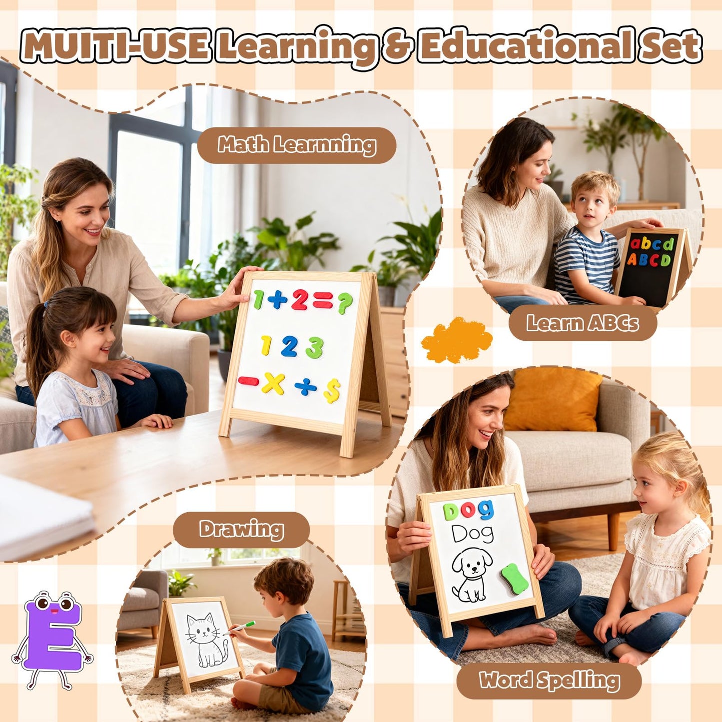 GINMIC Magnetic Letters and Numbers with Easel for Kids/Toddlers, Magnetic Whiteboard & Chalkboard w/Dry Erase Markers, ABC Magnets Alphabet Letters Learning Set, Classroom Home Education Toys