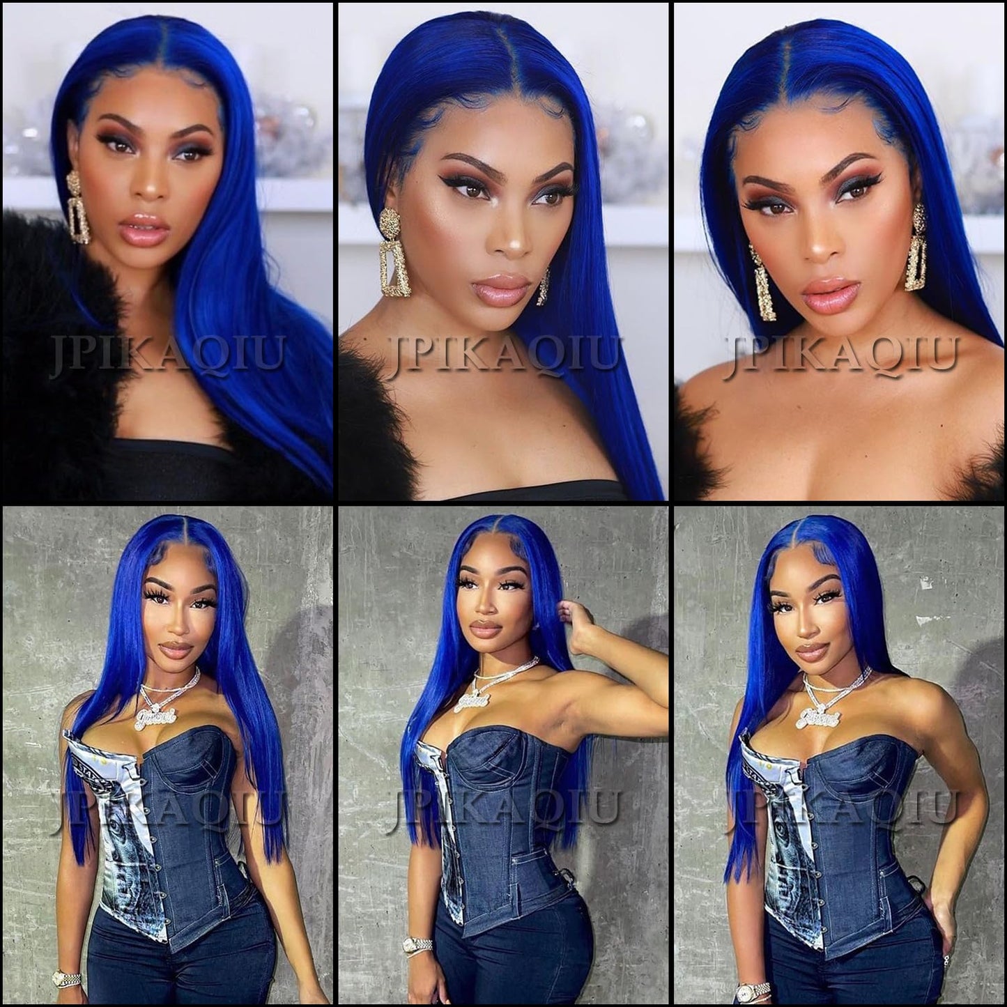 JPIKAQIU Blue Lace Front Wig Long Straight Navy Blue Synthetic Lace Front Wigs for Fashion Woman Heat Resistant Fiber Hair Glueless Lace Wigs Pre Plucked