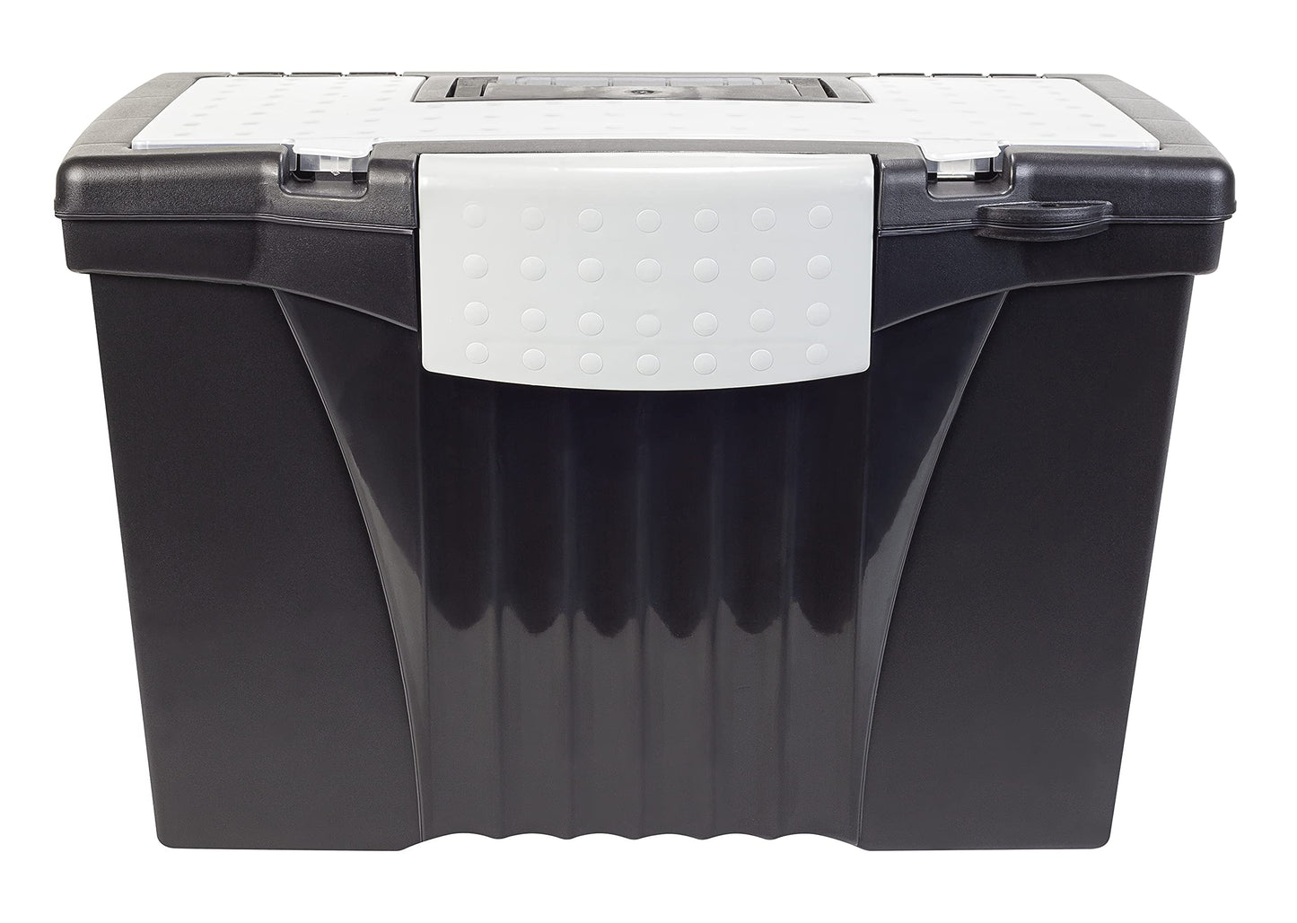 Storex Legal File Box with Organizer Lid – Plastic Office File Storage Box for Letter and Legal Hanging Folders, Obsidian, 1-Count (61510A01C)