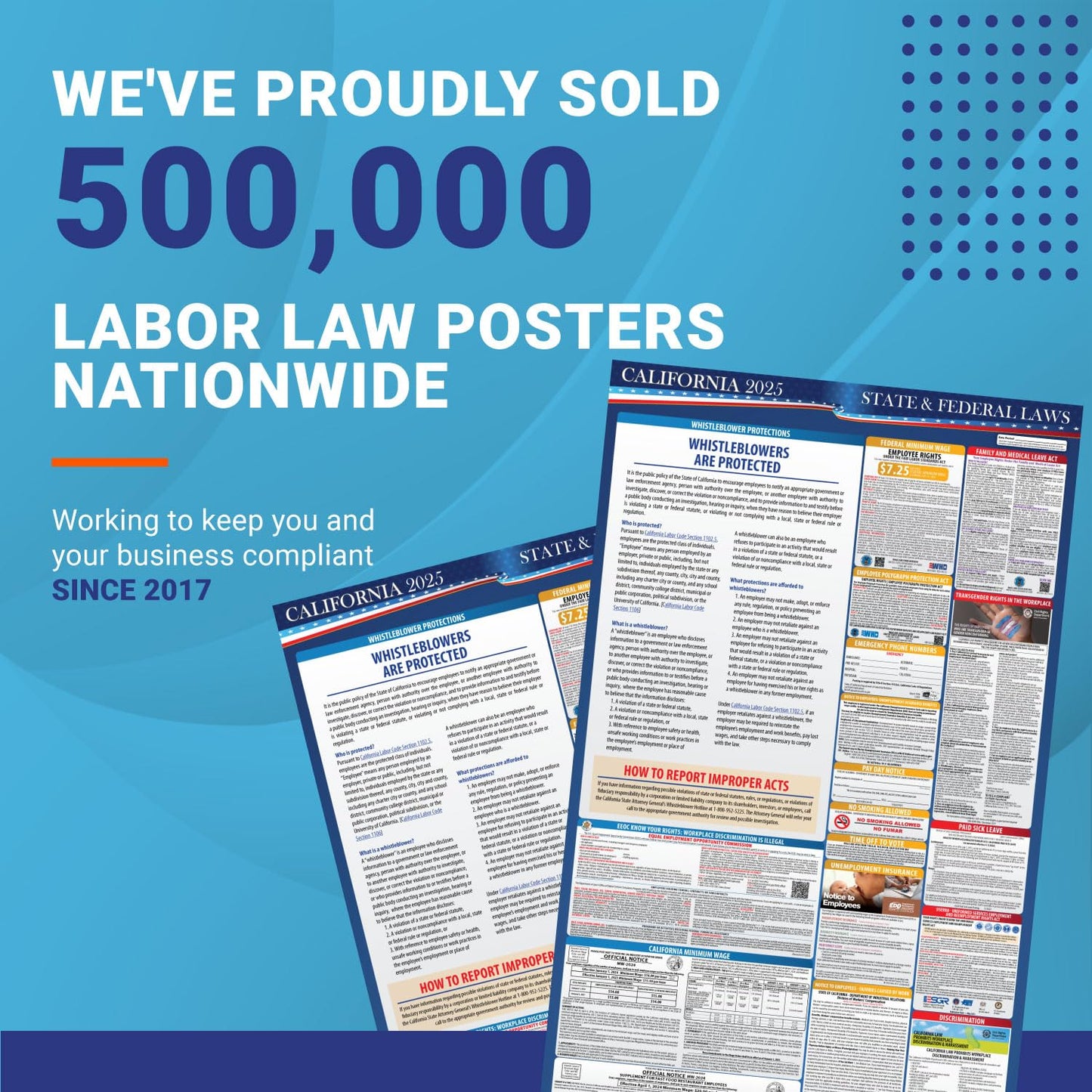 2025 California State and Federal Labor Law Poster - English Version- OSHA Workplace Compliant - Mandatory Regulations Posting for Employees - All-In-One Required Compliance Posting 16" x 40" Laminated (English)