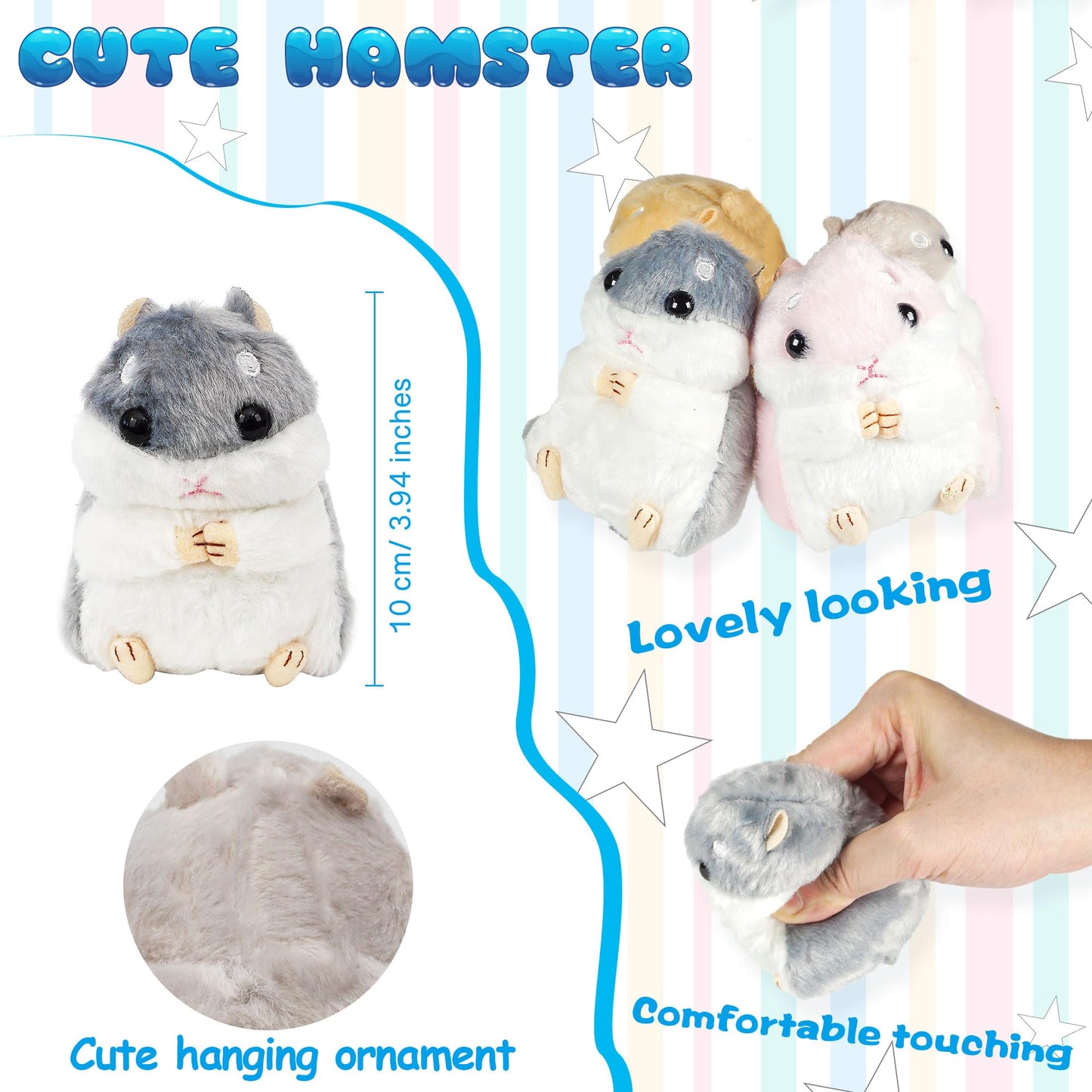 12 Pieces Cute Hamster Stuffed Animal Bulk Hamsters Plush Toy Small Stuffed Doll with Chain for Kid Boy Girl Party Favors Goodie Bag Fillers Carnival Prizes Birthday Gift, 4 Inches (Lovely Style)