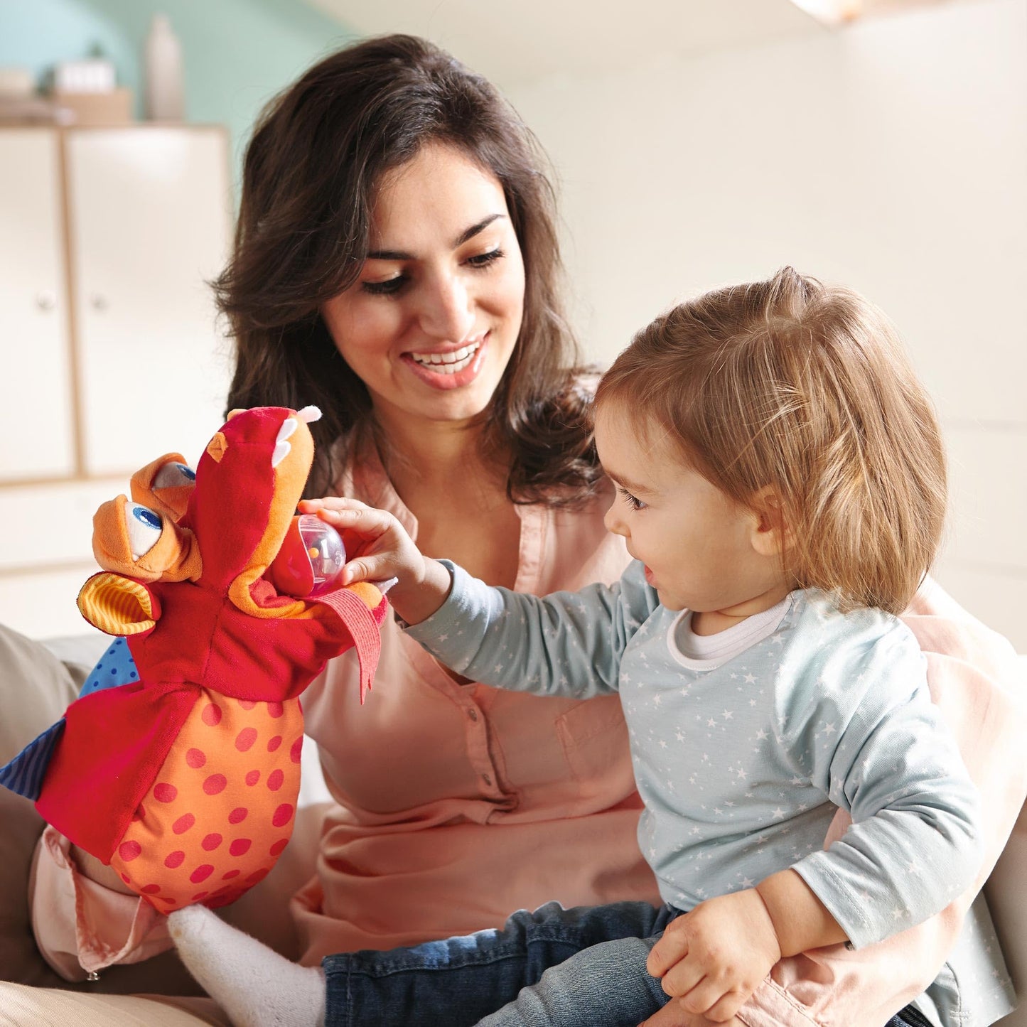 HABA Glove Puppet Eat it Up Dragon - Hand Puppet that Eats Small Objects, Perfect Toddler Toys for Ages 2-4, Sensory Hand Puppets, Preschool Toys