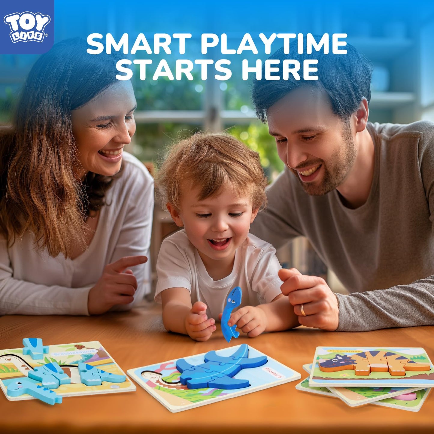 SWEYOGURT Toy Life Wooden Puzzles for Toddlers 1-3, 7 Pack Dinosaur Baby Puzzle for Kid Age 1-3, Dinosaur Toys for Kids, Montessori Toys for Kids Birthday Gifts for 1 2 3 + Year Old Boys Girls