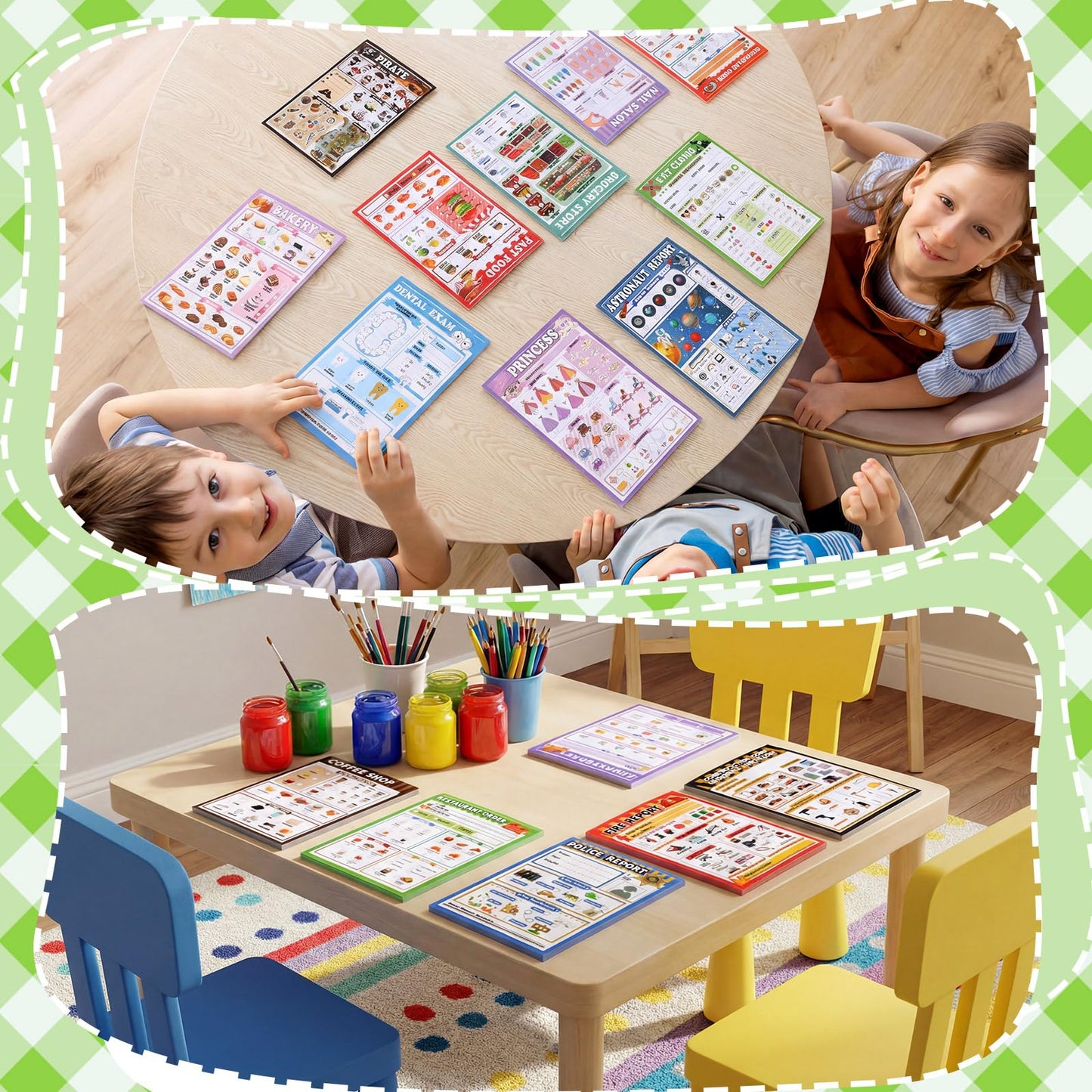 Eaasty Kids Pretend Play Notepads 4 x 6 Inch Pads for Kids 40 Pages Pretend Notebooks Imaginative Role for Toddlers(24 Pack,Mixed)