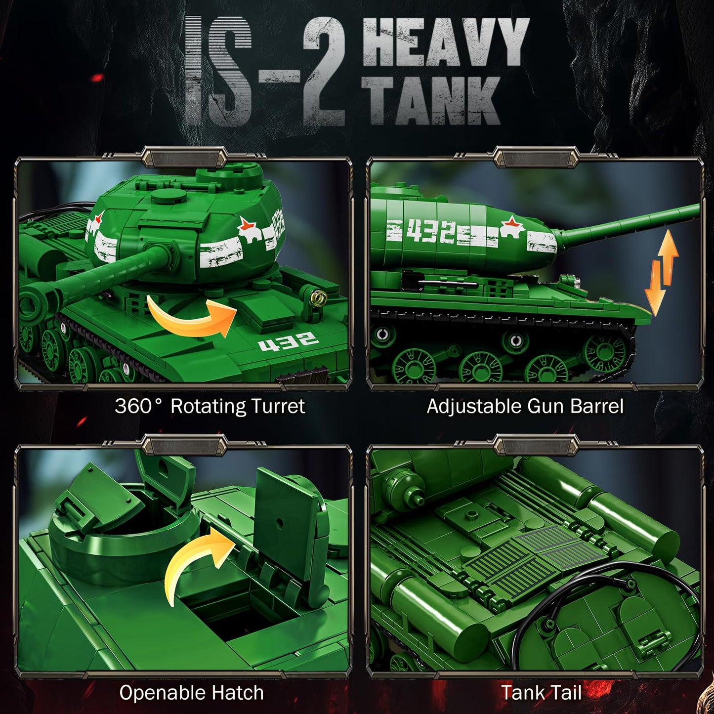 Brihappen Tanks Building Set for Adult Boys 14+ (1402 Pieces), Military World Classic IS-2 Heavy Tank Building Toy Home Office Collection Model, Birthday Gifts for Building Blocks Lover