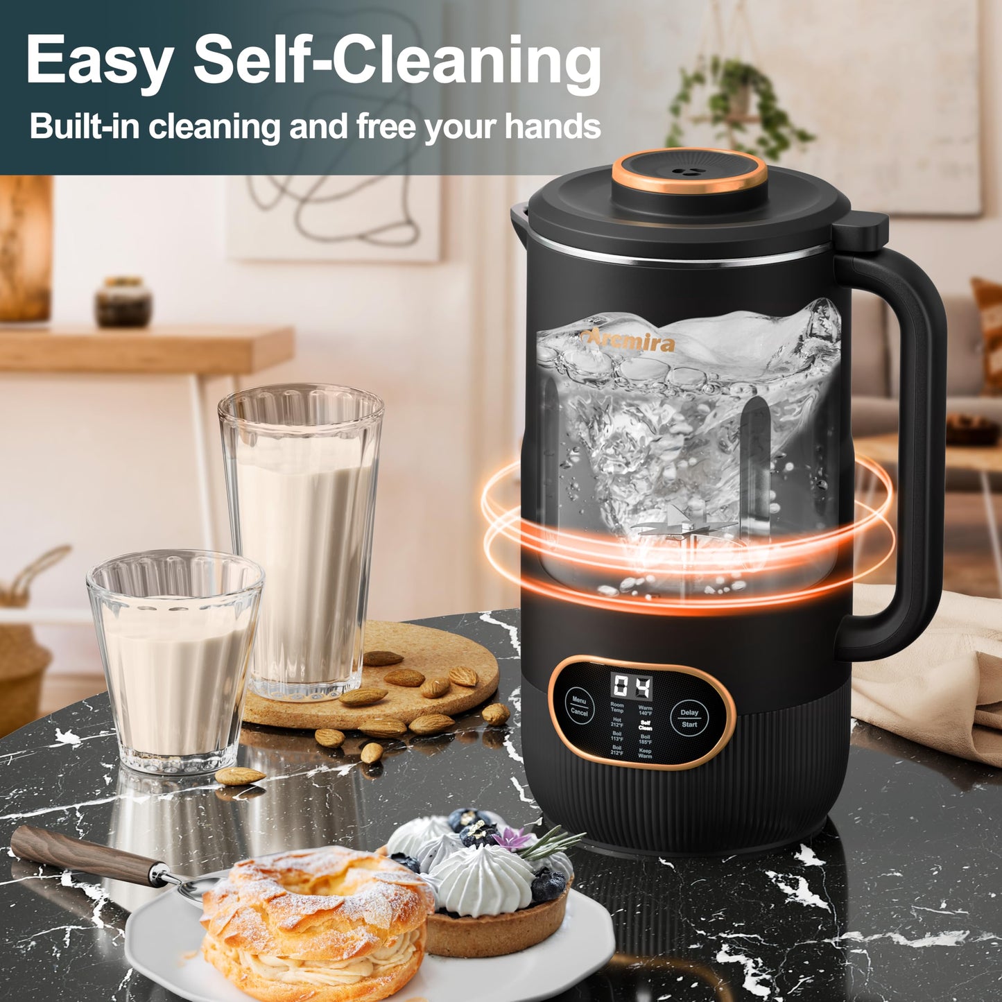 8 in 1 Nut Milk Maker, 8 Blade 35oz Homemade Almond, Oat, Coconut, Soy, Plant Based Milks and Non Dairy Beverages, Soy Milk Maker Machine with Delay Start/Keep Warm/Self-Cleaning/Boil Water