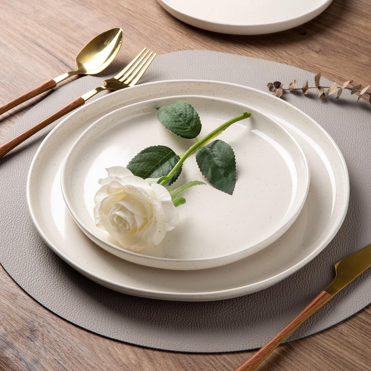 AmorArc Ceramic Dinnerware Sets, Handpainted Plates and Bowls Set with Rustic Terracotta Underside, Scratch Resistant Stoneware Dishes Set, Dishwasher & Microwave Safe