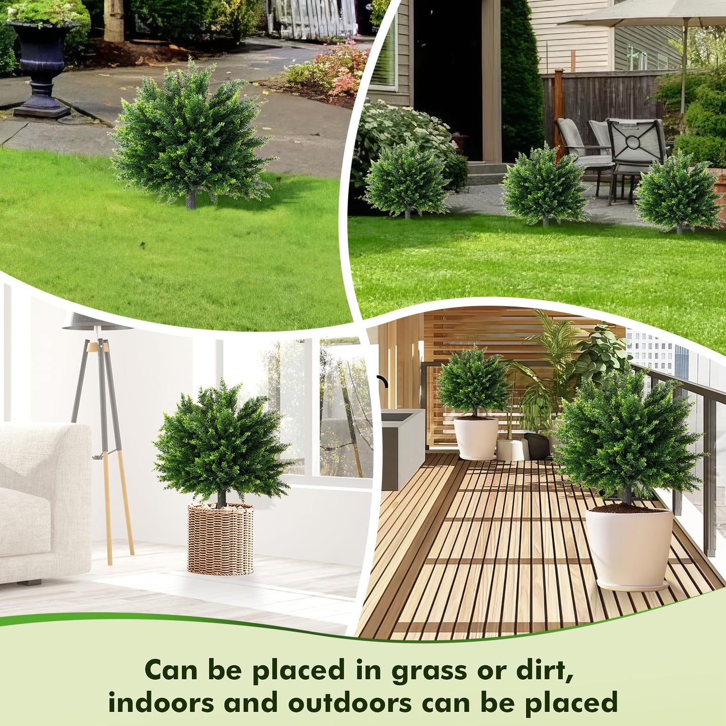 26" Artificial Cypress Topiary, 2pcs Artificial Cedar Topiary Ball Trees with Ground Spike, Outdoor Faux Shrubs with UV Resistant, Lasting Evergreen Bushes Push in Ground Plants for Front Porch