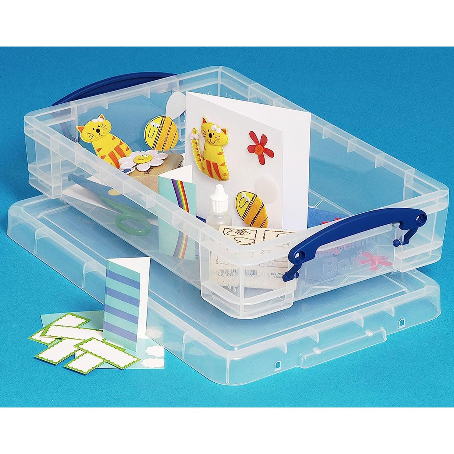 Really Useful Box 4 Liter Plastic Stackable Storage Container w/Snap Lid & Built-In Clip Lock Handles for Home & Office Organization, Clear (4 Pack)