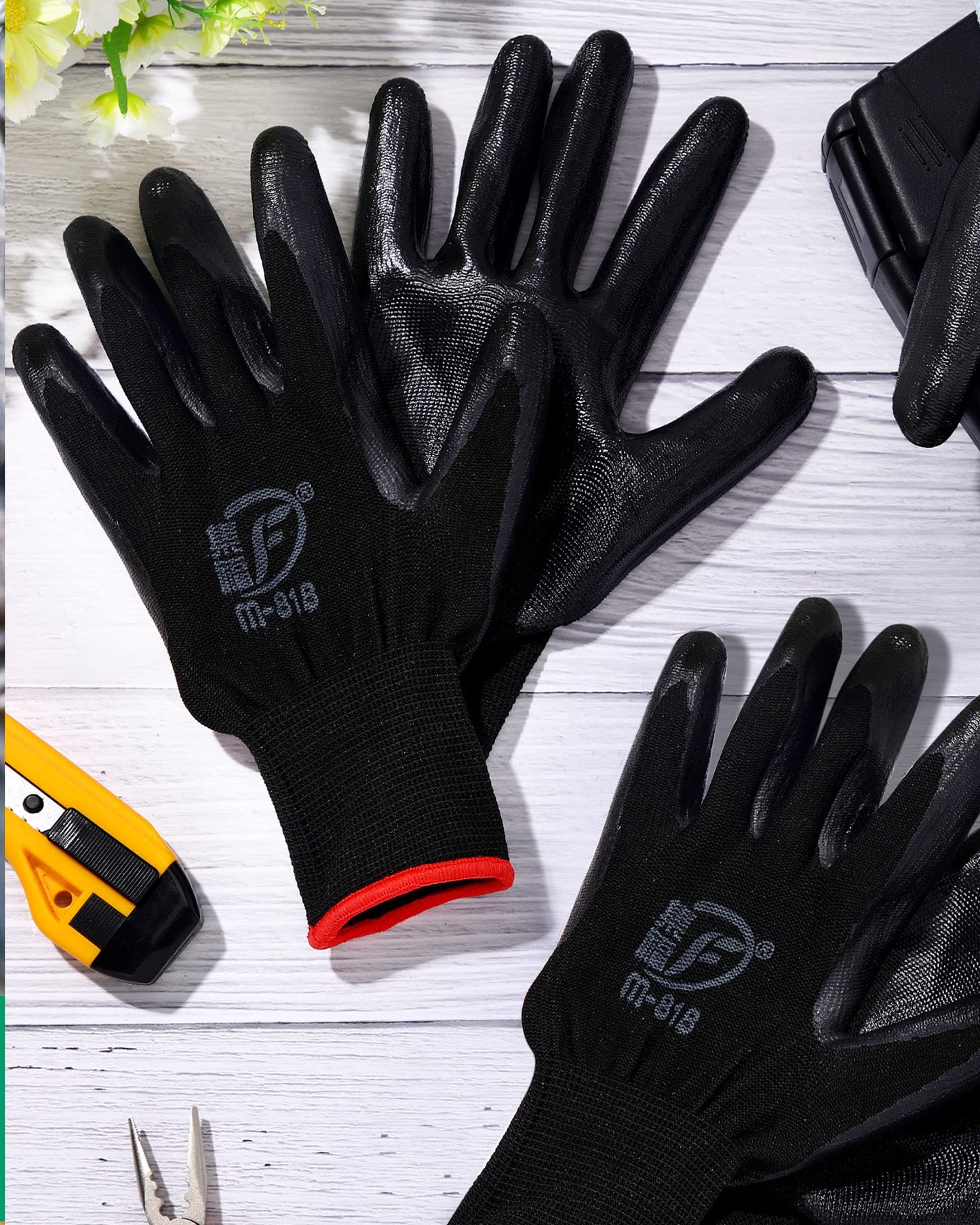 Thenshop 96 Pairs Gloves for Work Men Women Rubber Coated Garden Gloves for Gardening Safety Work Construction(Black)