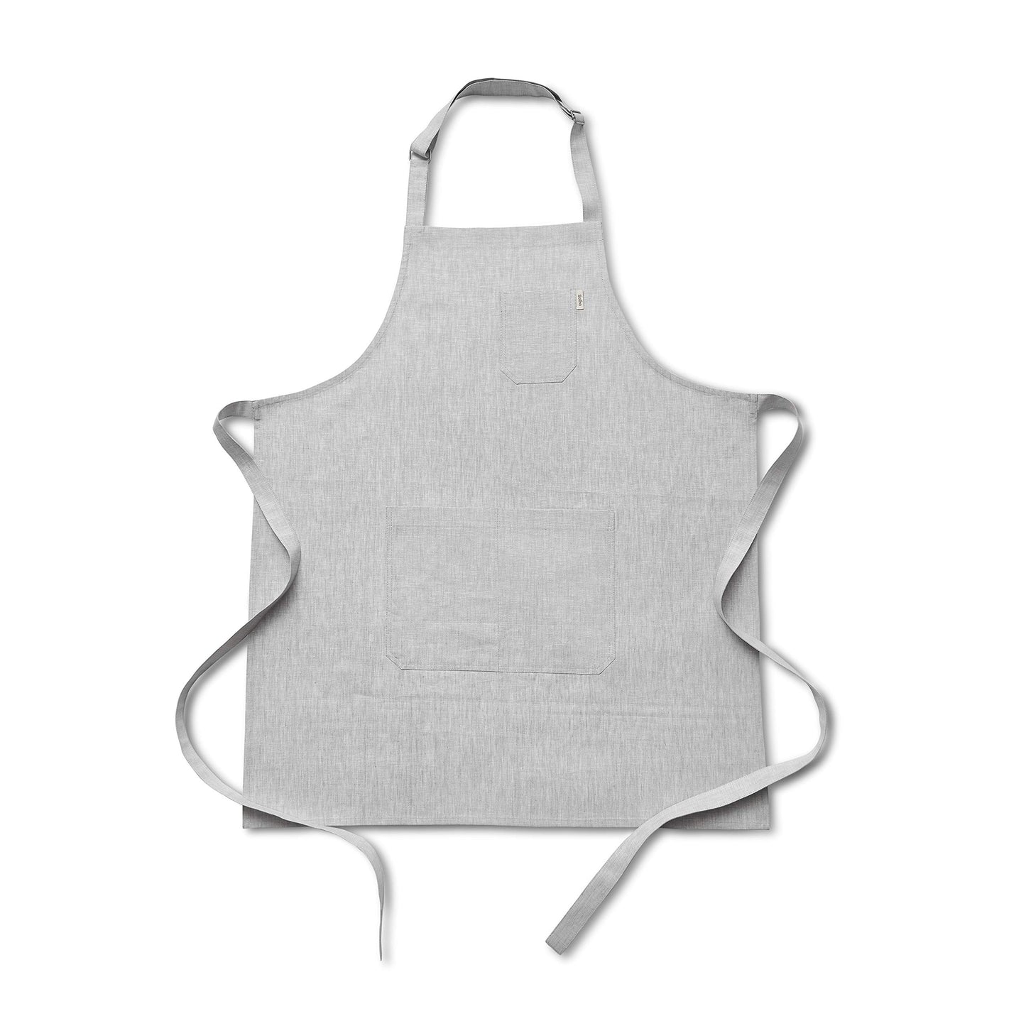 Solino Home Linen Bib Apron for Men & Women - 100% Pure Linen Light Grey Kitchen Apron with Front Pockets - Handcrafted from European Flax