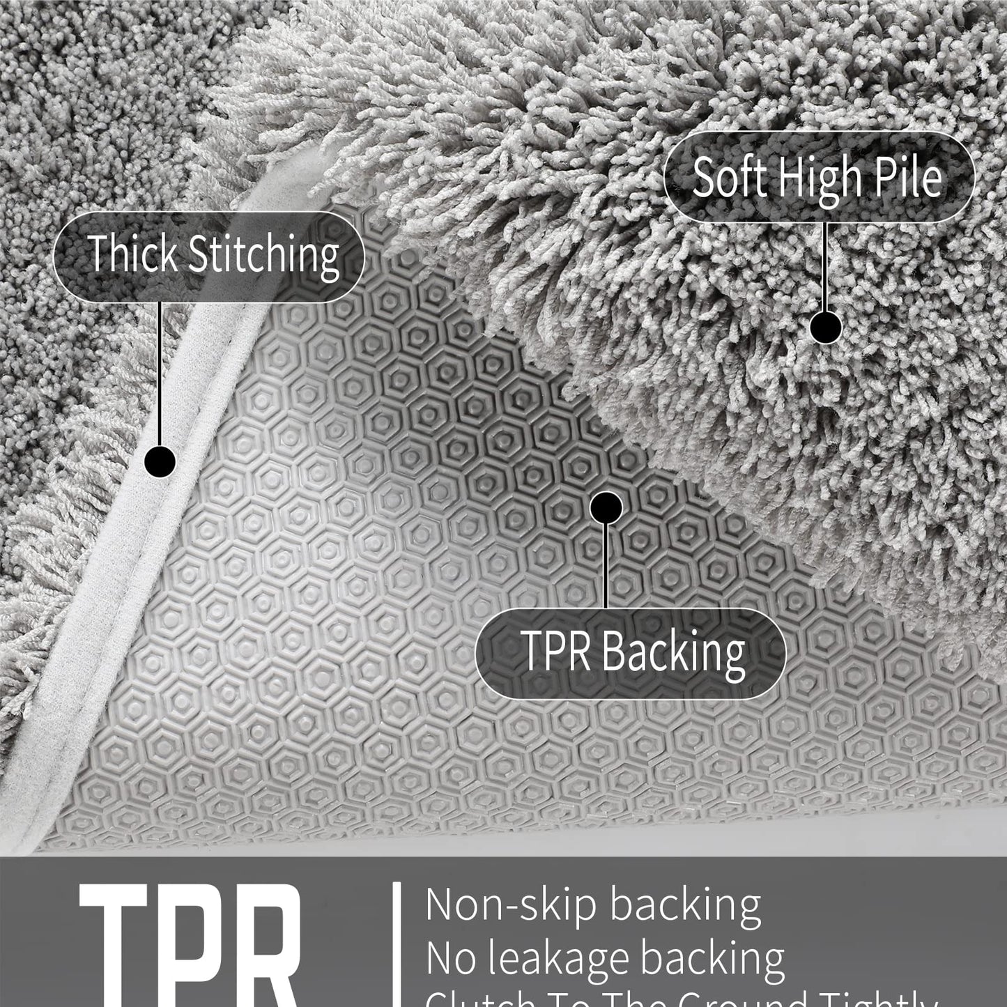 Yimobra Fluffy Plush Bath Rug, Super Shaggy Soft Comfortable Non Slip, Water Absorbent Microfiber Bath Mat, Dries Quickly, Machine Washable Thick Bathroom Rugs for Shower, 70"x 24", Pure Gray