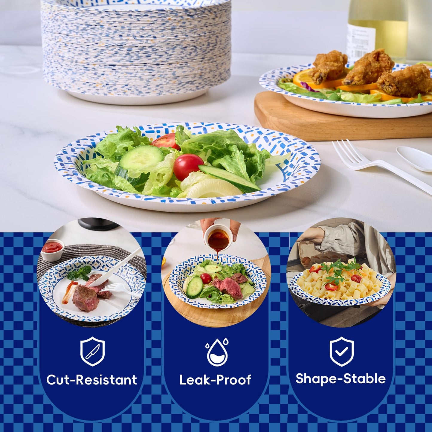 JOLLY CHEF 300 Count 8.5 Inch Paper Plates, Soak-Proof, Cut Proof, Disposable Heavy Duty Plates for Everyday Use, Picnic, Family Gatherings, Parties