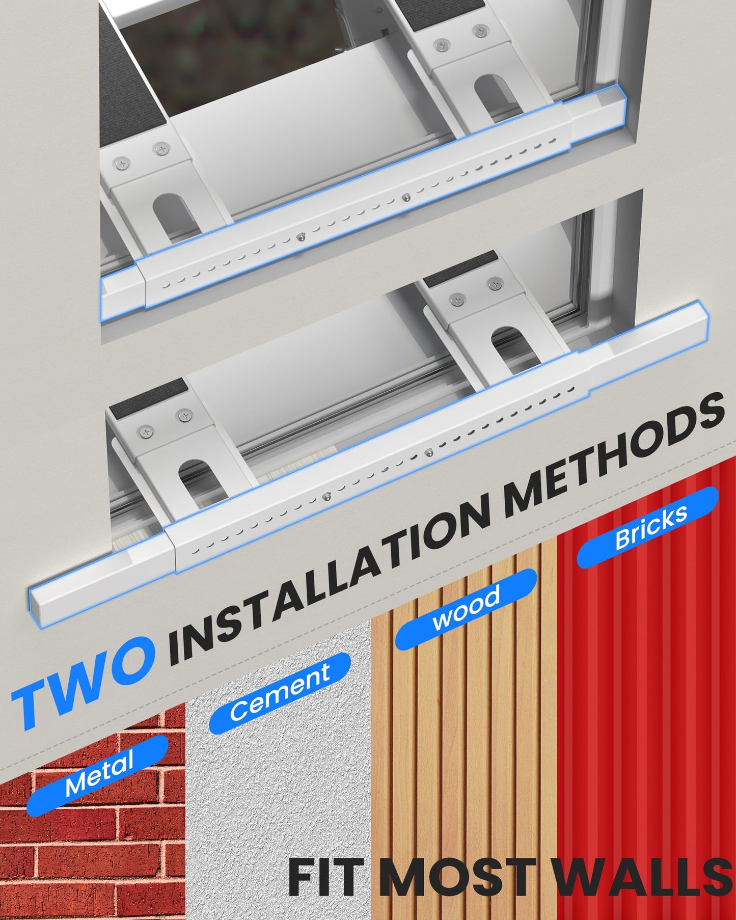 Toutgood Window AC Bracket No Drilling, Heavy Duty Drilless Window Air Conditioner Support Brackets with 2 Arms, A/C Holder for 5000 Btu to 24000 Btu Outdoor AC Window Units, Max 350 Lb Capacity