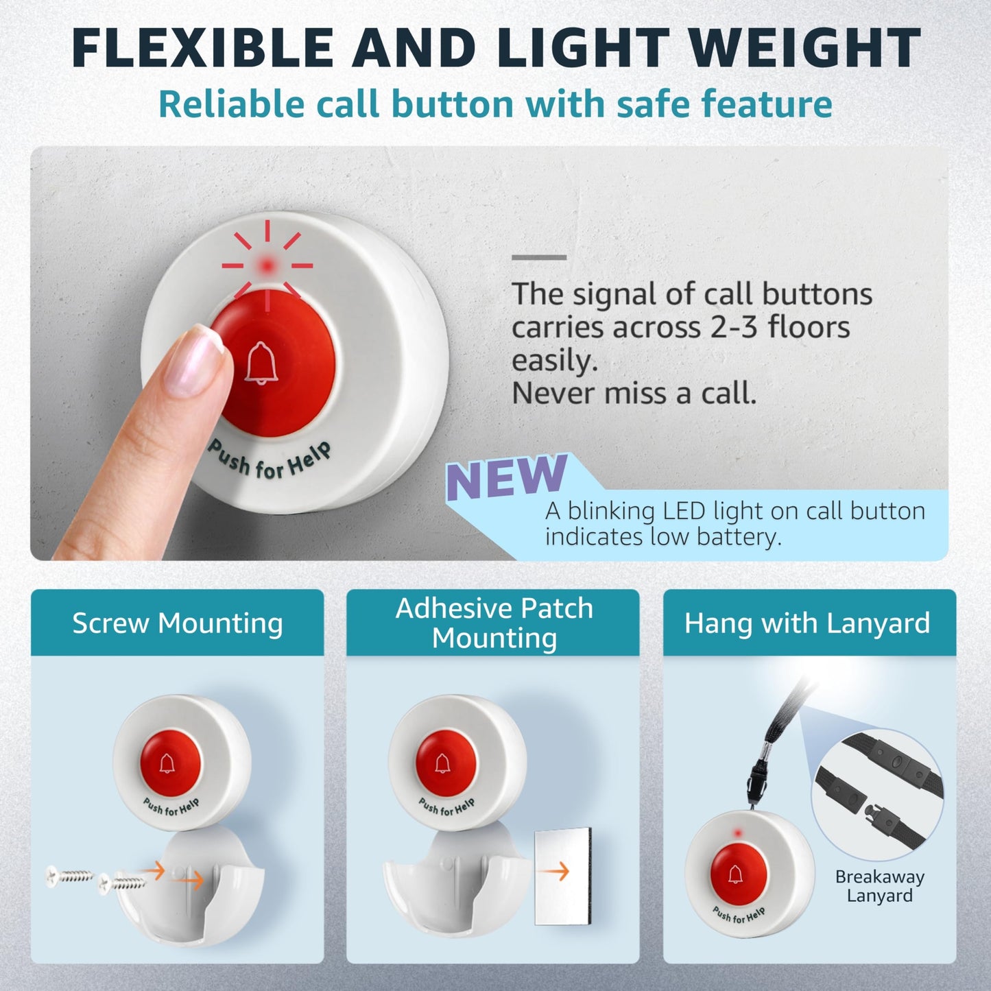 SYNLETT Caregiver Pager Wireless Call Buttons for Elderly at Home for Seniors Adults Patients Nurse Call Light System Alert Button Alarm Emergency with Review Feature