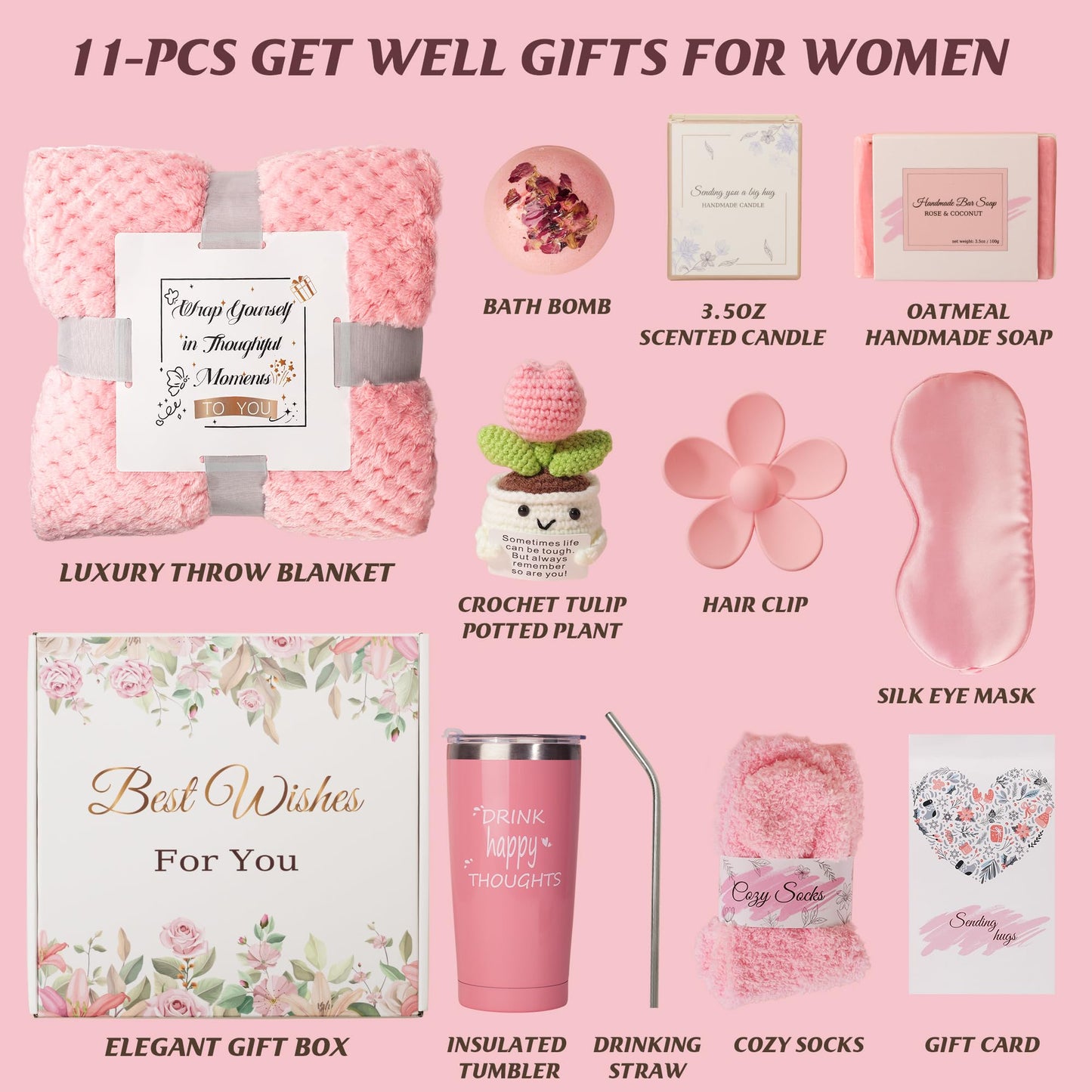 Get Well Gifts Set for Women, Self-Care Get Well Soon Gifts Birthday Gift box, Spa Unique Box Feel Better Care Package, Thinking of You Gift Baskets Gifts for Mom, Wife, Sister, Grandma Friends