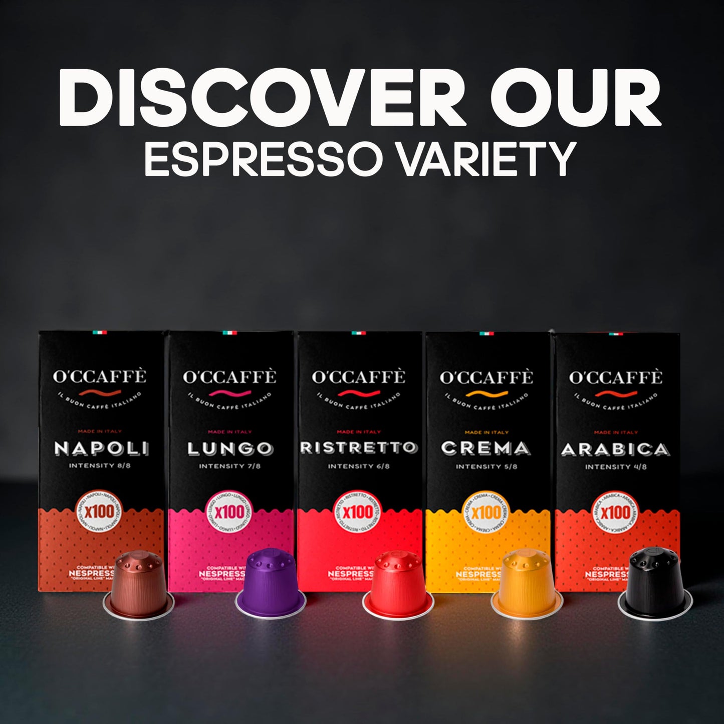 Occaffe Variety Pack Espresso Pods - by CAPSUCUP SELECTION 100 Selection Espresso Capsules compatible with Nespresso Machines