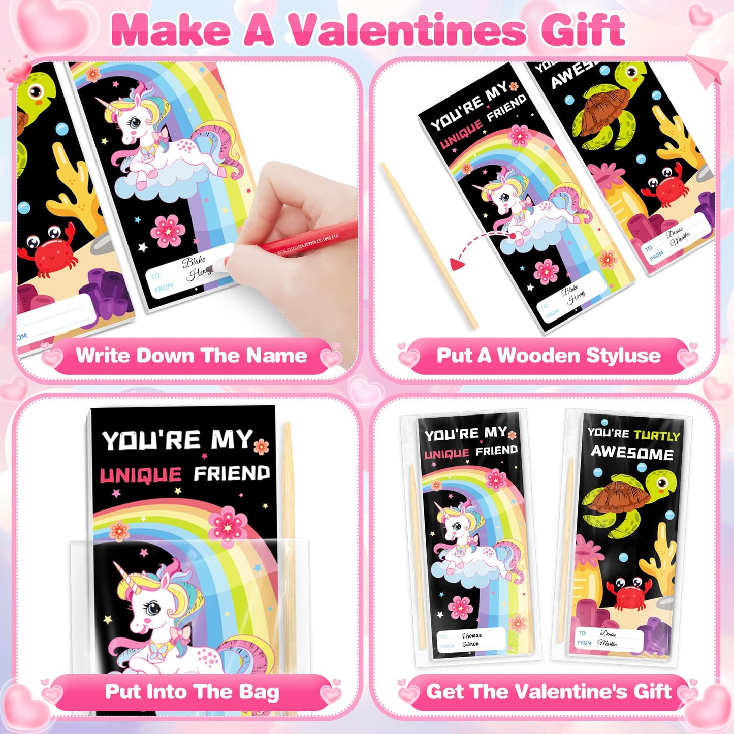 Shemira 24 Pack Valentines Day Cards with Scratch Paper, Classroom Valentines Exchange Gifts, Valentines Party Favors