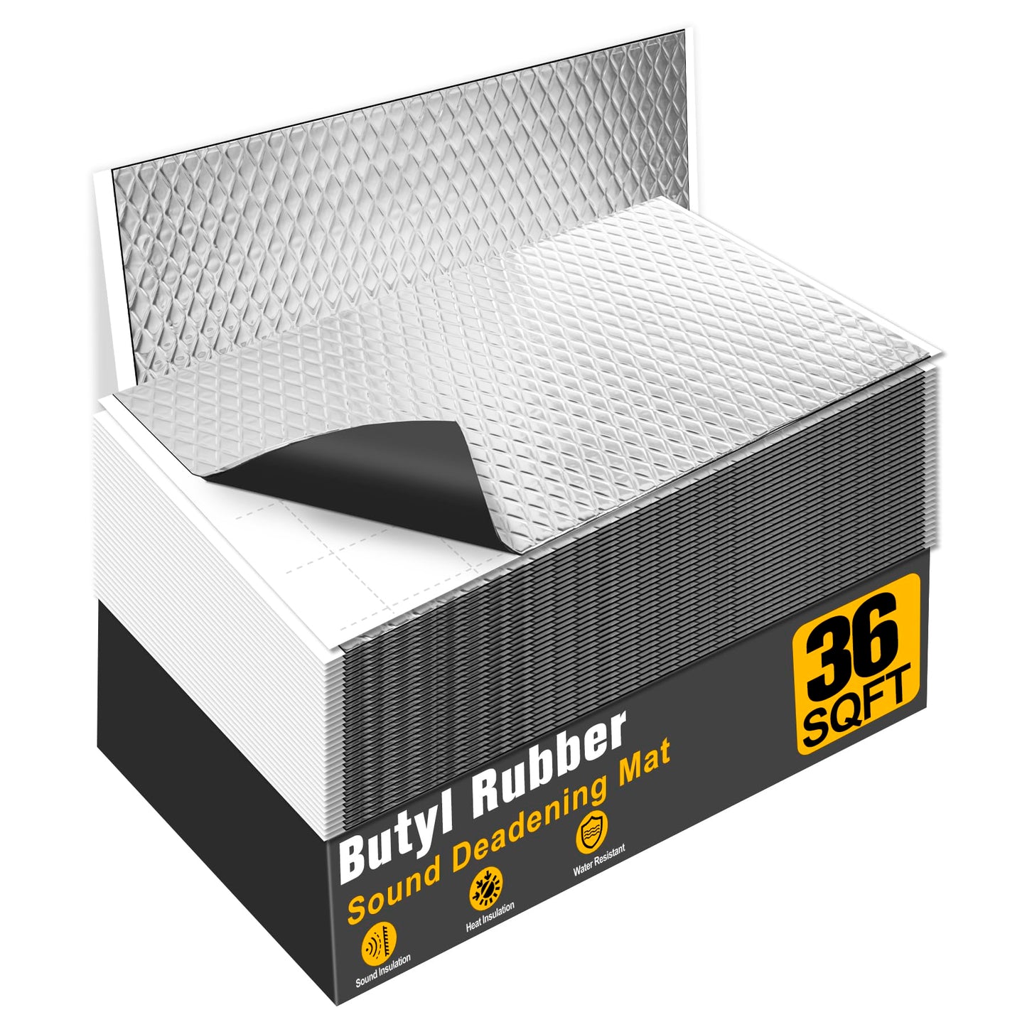 MYFAMIREA 36 sqft Car Sound Deadening, Sound Deading Material Mat for Car 80mil(2mm), Butyl Automotive Sound Deadening with Self-Adhesive, Noise Insulation and Dampening, Auto Deadener for Trunk, 34P