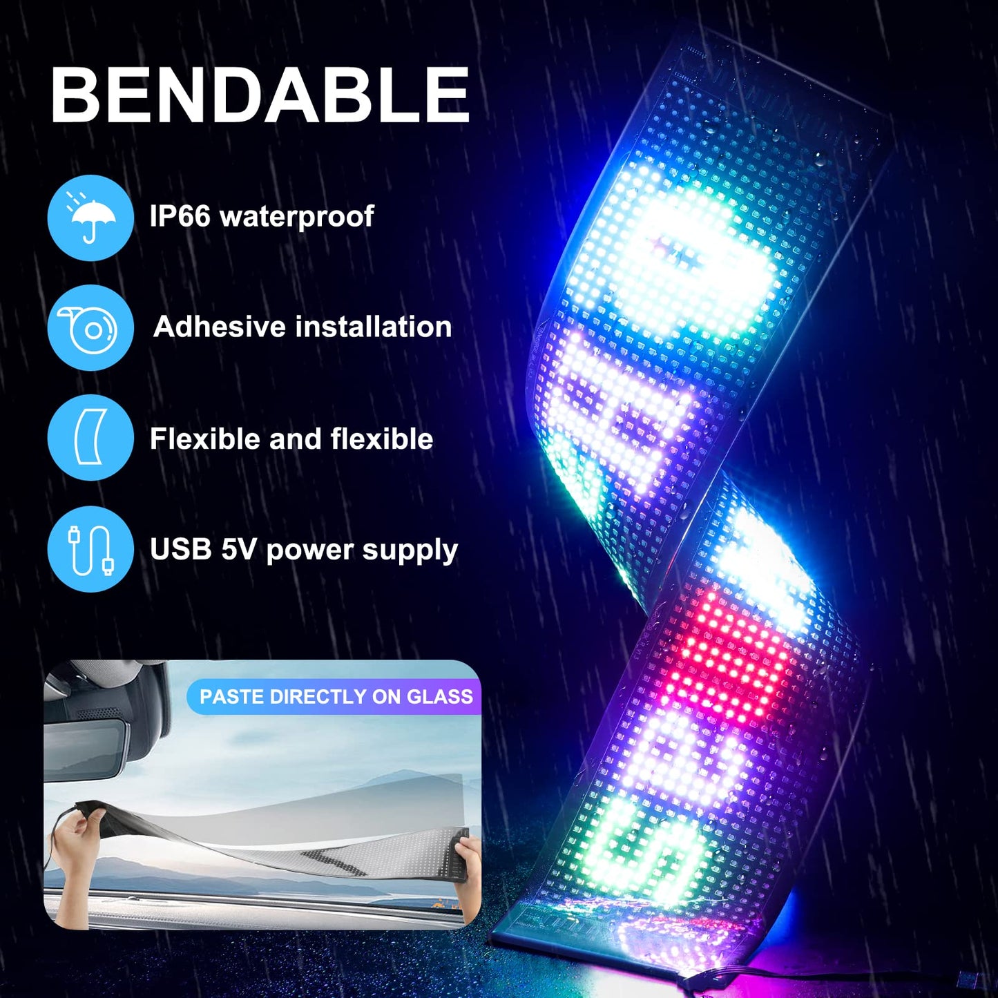 Programmable Led Sign, Devil Truck Wink Eyes Sticker, Scrolling Message Shop Signs Flexible Digital Display Matrix Panel DIY Custom Text Graffiti Animation for Store Car Bar Hotel Advertising