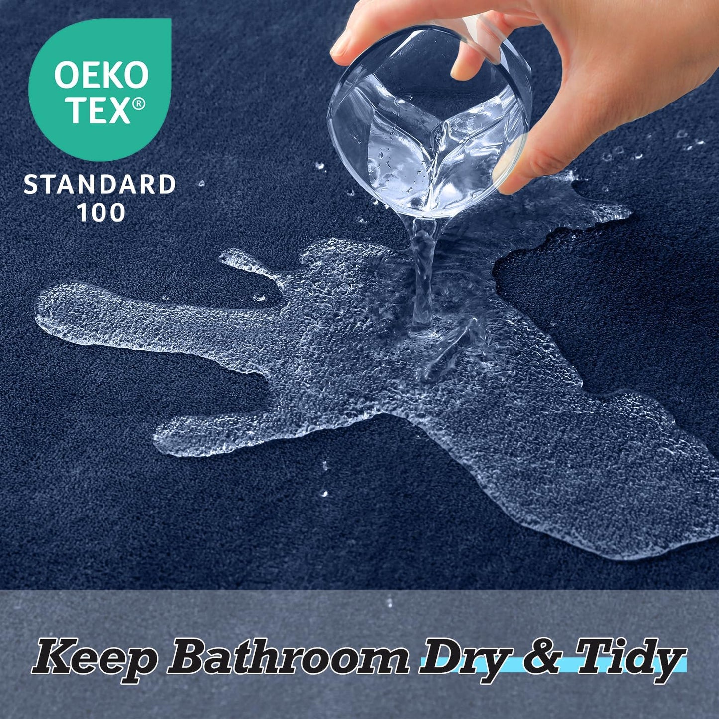 HUXMEYSON Bathroom Rugs Sets 3 Piece, Non-Slip & Quick Dry Bath Mat Set, Ultra Soft Velvet Bath Rugs for Bathroom, Toilet and Shower Floor, Navy