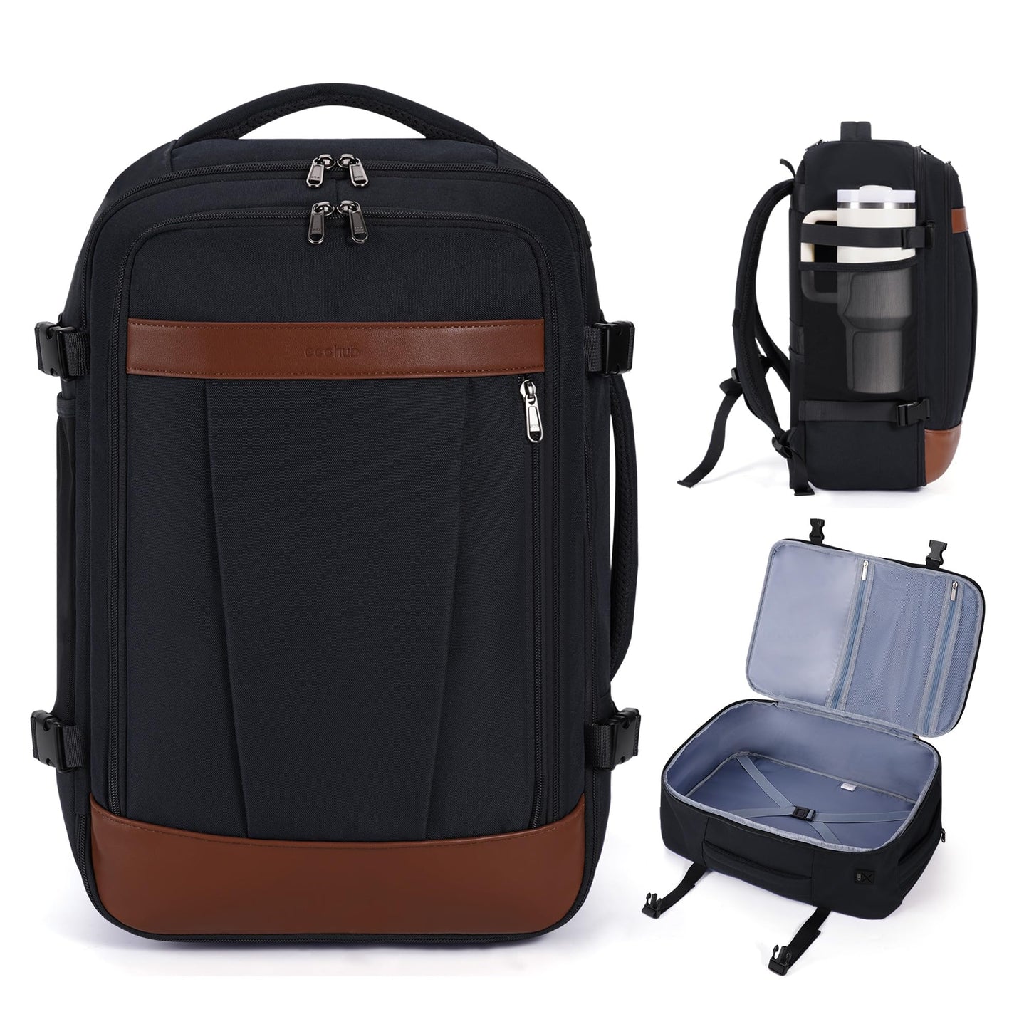 ECOHUB 19" Travel Backpack for Men Women 19x7.1x12.6 Spirit Airlines Personal Item Bag Backpack with Wet Compartment,Black