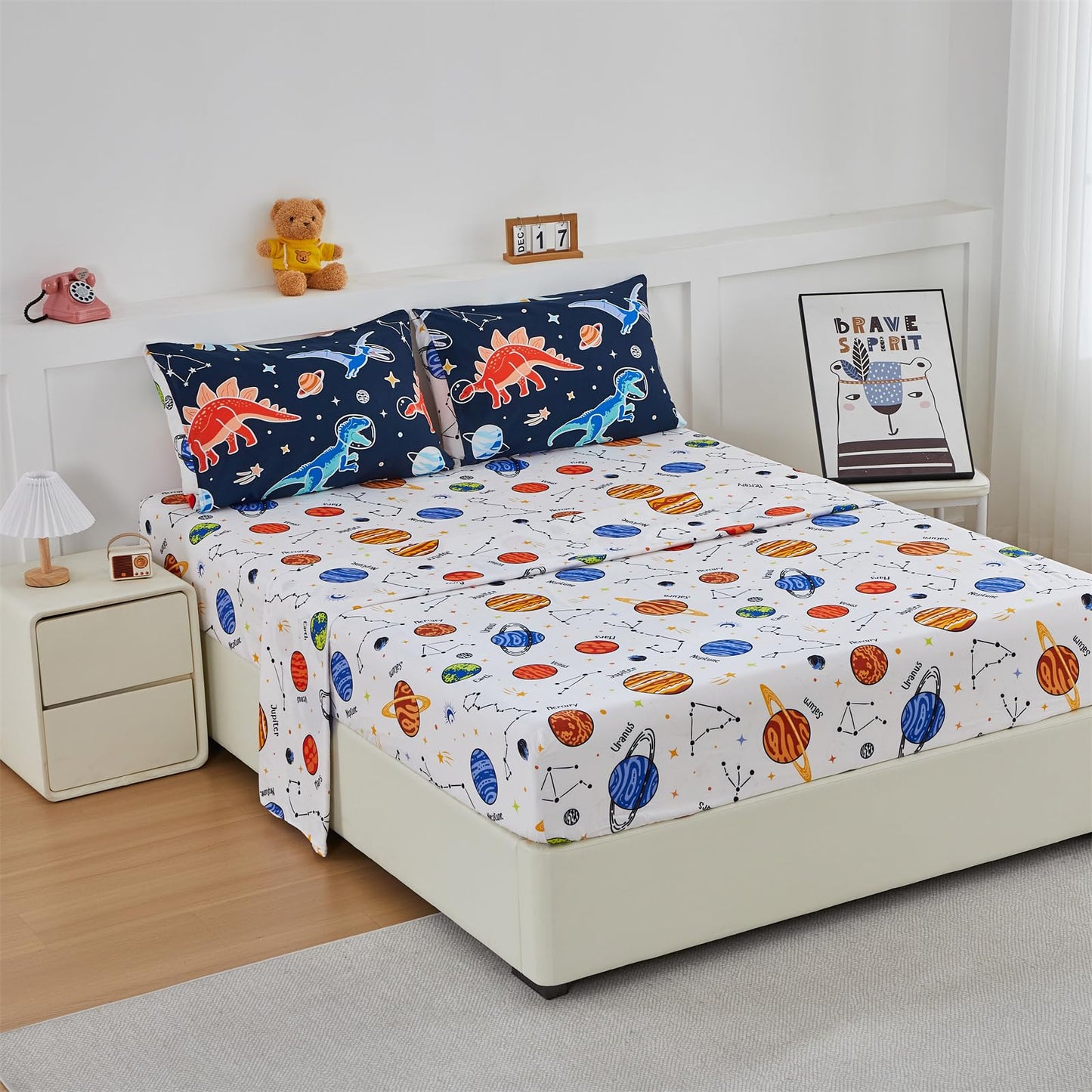 NTBED Dinosaur Kids Comforter Set Twin Size 5 Pieces Bed in A Bag for Boys Girls Glow in The Dark Space Planet Bedding Sets with Sheet